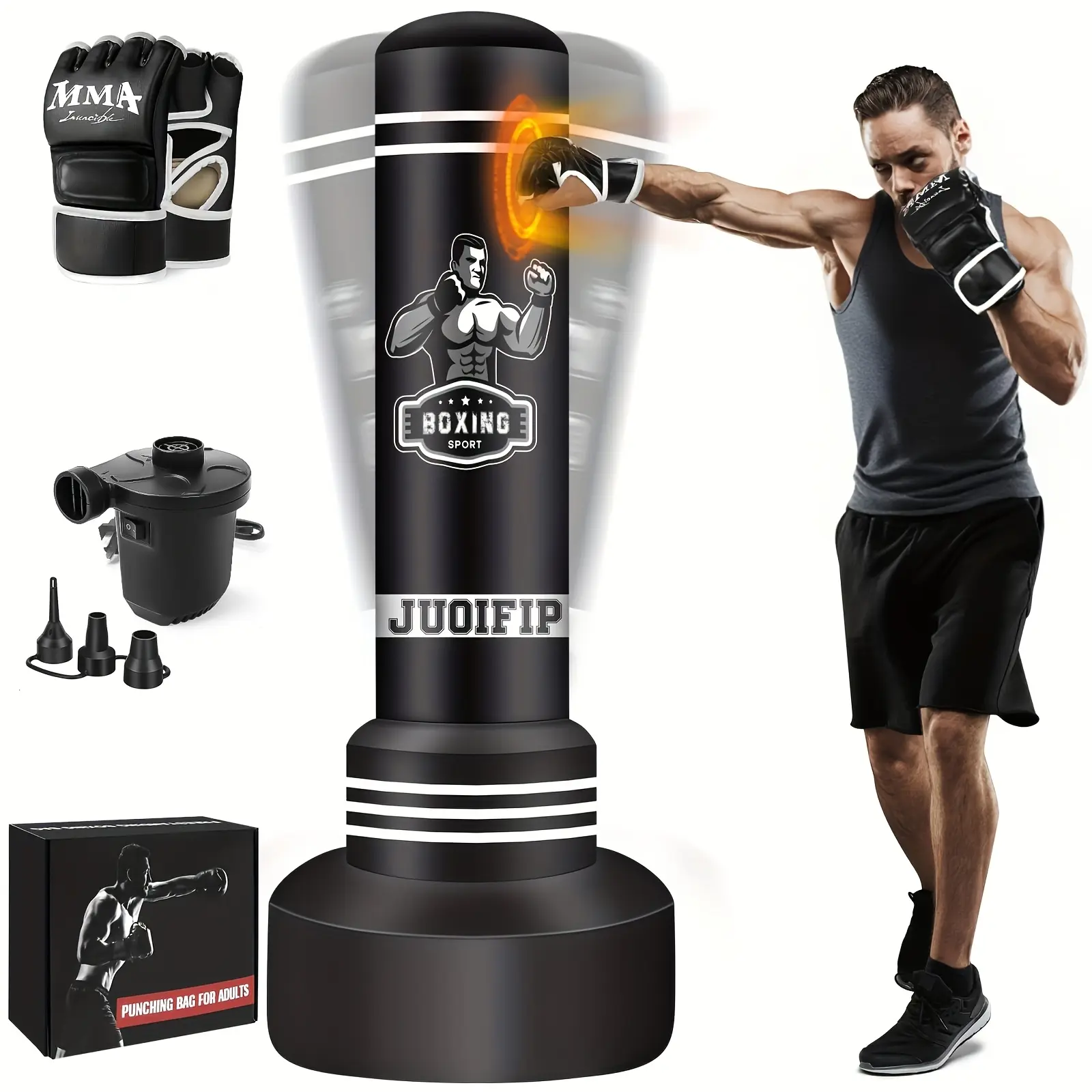 Heavy Duty Punching Bag With Stand Adult And Youth, 70" Freestanding Punching Bag With MMA Gloves And Electric Air Pump, Kickboxing Training Equipment Bag For Men'S Training, Thai Fitness For Karate