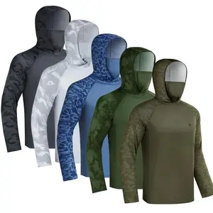 ��RODEEL��915 Sun Hoodie Shirts w/ Mask Neck Gaiter Men UPF 50+ UV Protection Long Sleeve Lightweight Quick Dry Moisture Wicking Breathable Cooling Activewear for Outdoor Sport Fishing Hiking Roofing Landscaping Construction, Black Friday Hol