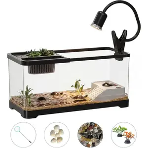 Turtle Tank Starter Kit, 3G Turtle Aquarium with Basking Platform & Turtle Light, 7PCS Acrylic Turtle Habitat for Small Turtles & Reptiles