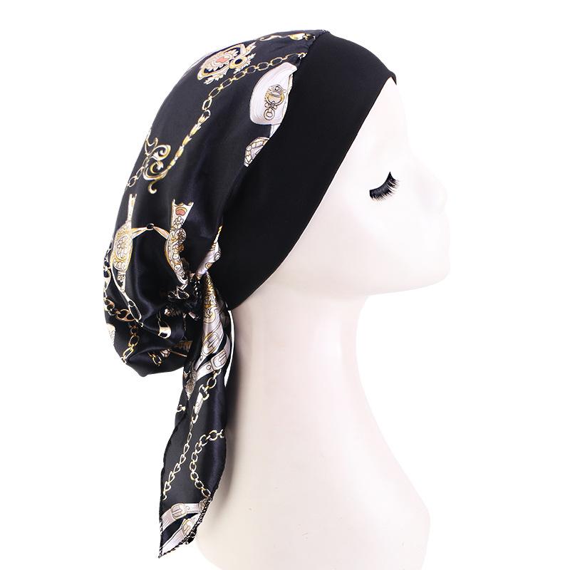 New Braided Turban Hat, Satin Print Tie Chemo Cap, Wide Elastic Sleep Bonnet
