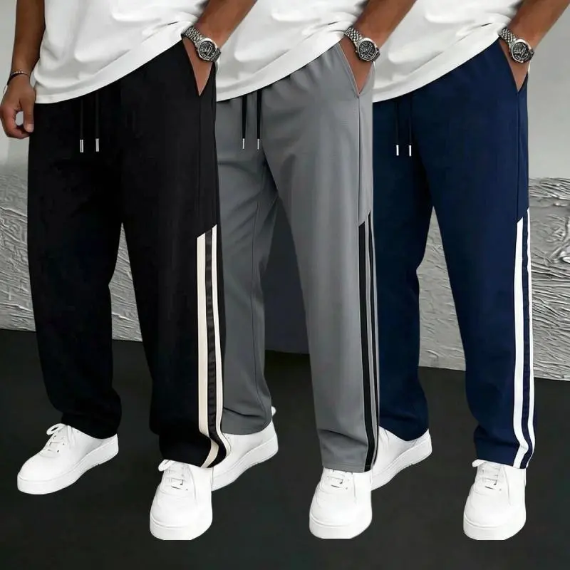 Men's 3-Pack Track Pants Set, Value Pack of Casual Sweatpants with Side Stripes, Comfortable Joggers with Elastic Waist and Drawstring, Perfect for School, Gym, and Lounging, Multiple Colors Included