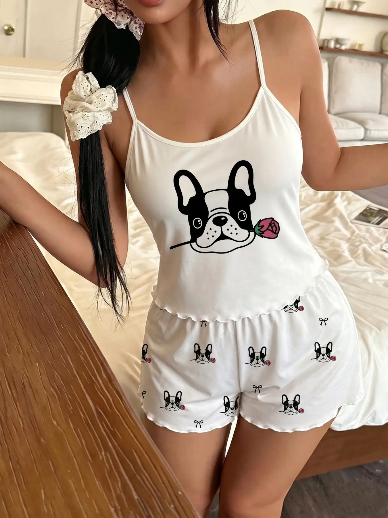 Women's Casual Pajama Set, Bulldog Print Sleeveless Sleepwear Loungewear, Comfortable Home Wear for Daily Use and Relaxing Nights