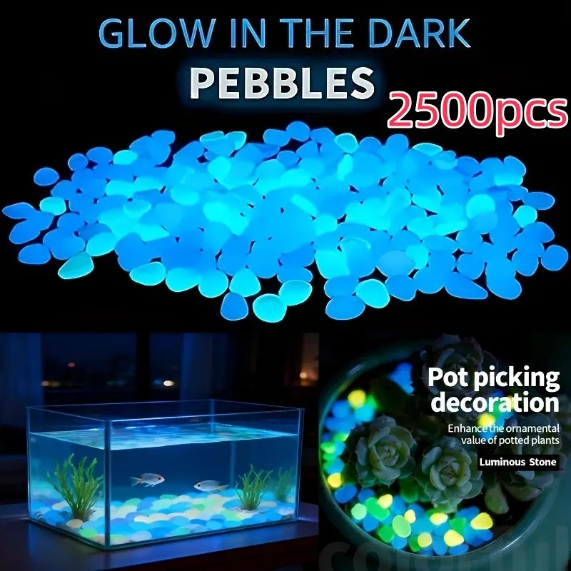 2500 Glow Stones Per Bag, Various Colors, 0.77 Lbs, Indoor Outdoor Decor, 0.5 Cm Diameter, Luminescent Pebbles for Garden, Sunlight Activated