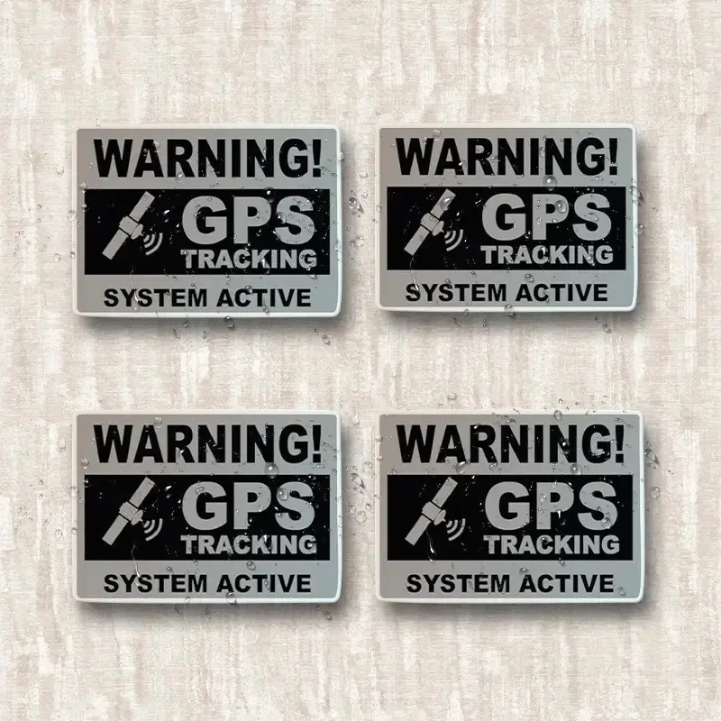 GPS Tracking Warning Sticker, 4.0x2.0 Inch Vinyl Decal, and Design, Waterproof, Durable, for Cars, Trucks, Suvs