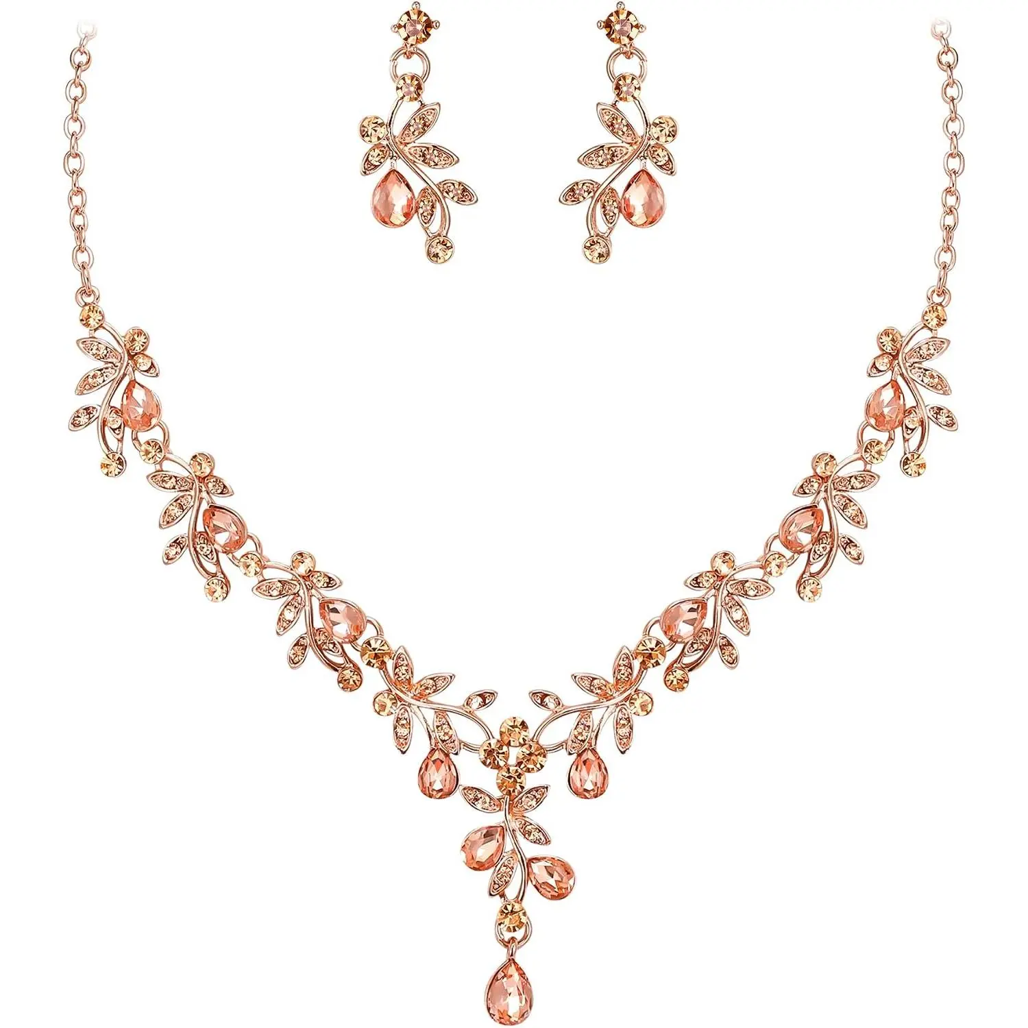 Wedding Prom  Set for Women Bridal, Stunning Leaf  Cluster Statement Necklace Dangle Earrings Set
