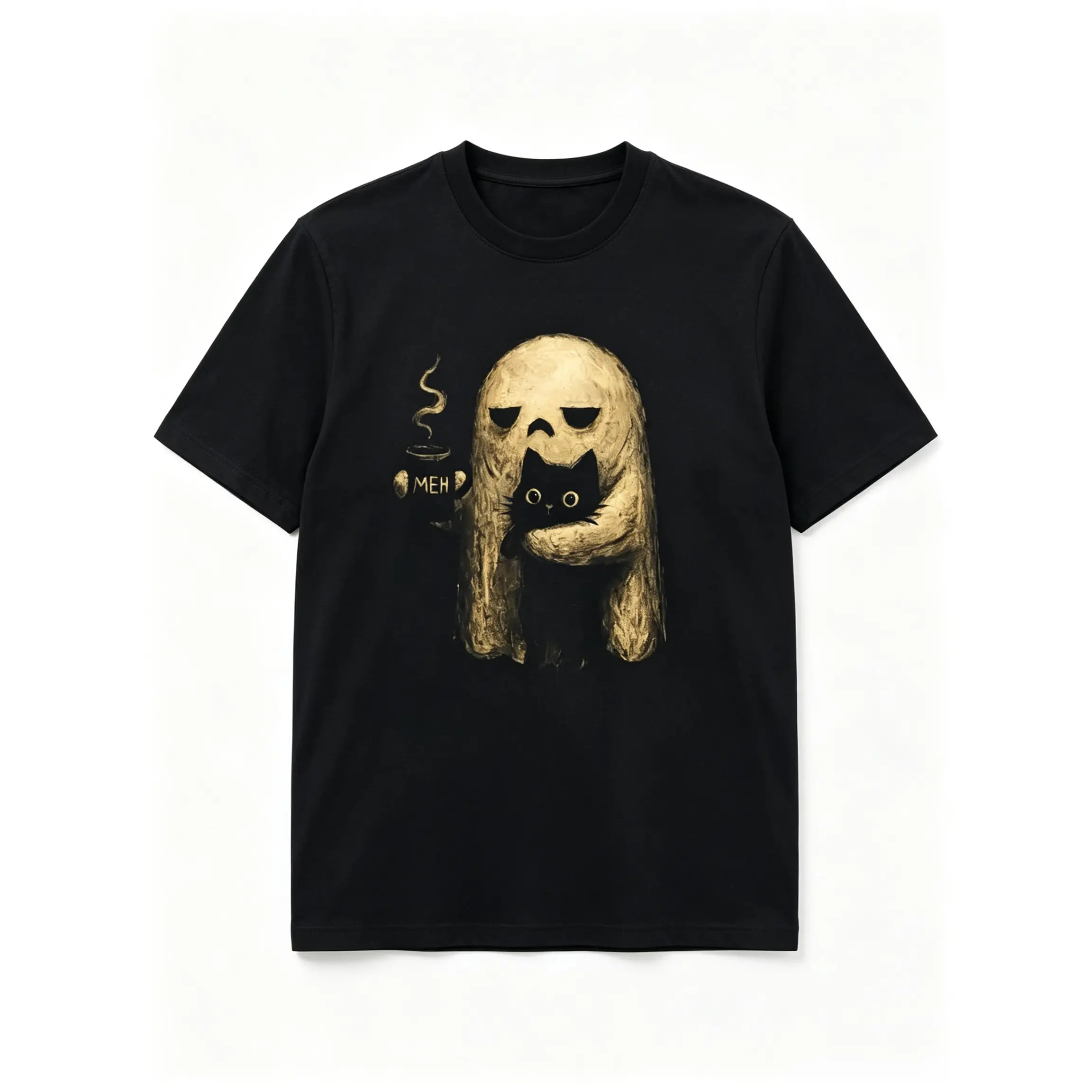 Ghost Cat Graphic T-Shirt, Casual Streetwear Style in Smooth Garment-Dyed Cotton, Funny Halloween Gift for Introverts, Tshirt, Fabric, Apparel
