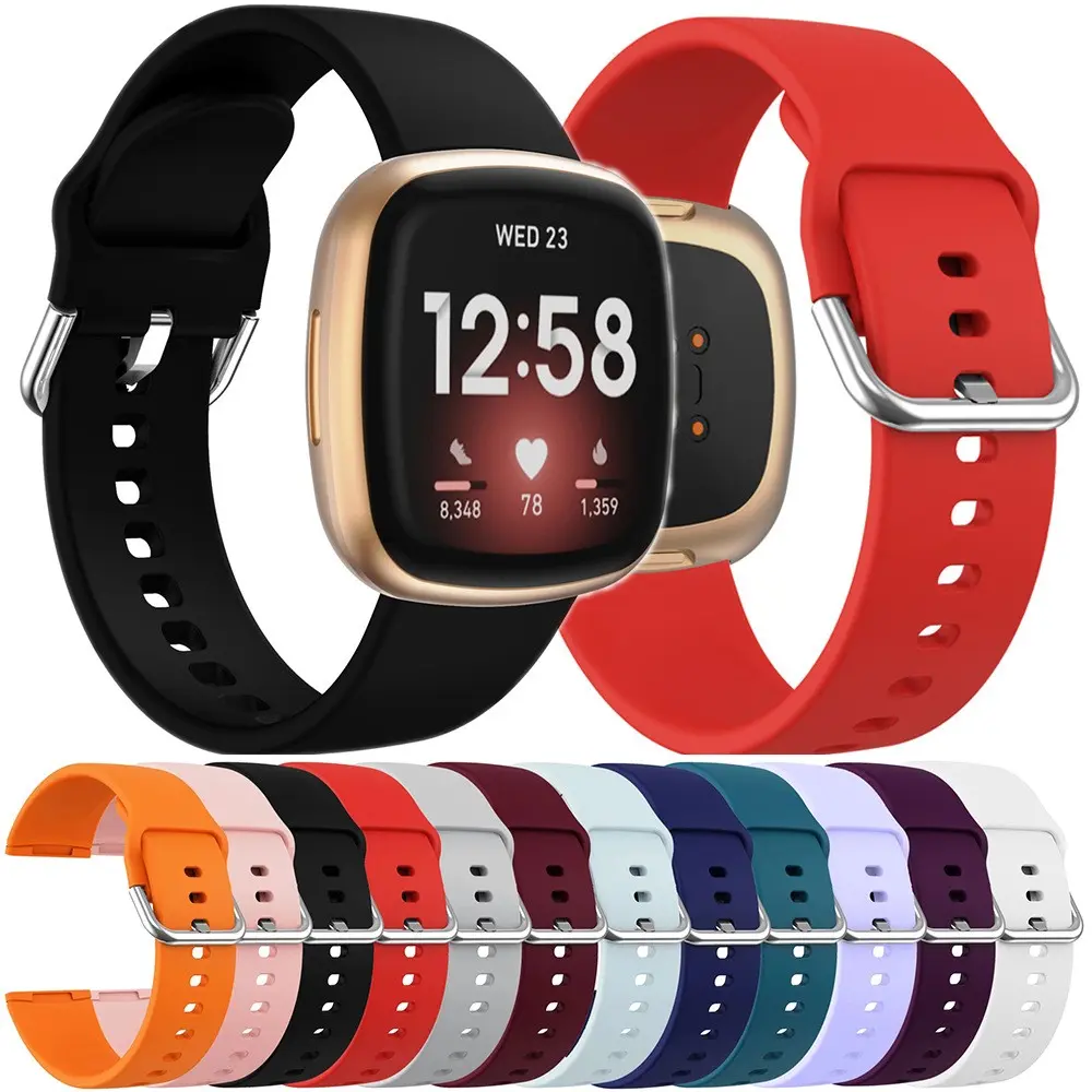 Soft Strap for Fitbit Versa 4 / Fitbit Versa 3/ Fitbit Versa Sense 2 / Fitbit Versa Sense Silicone Watch Silver Buckle Watchband Breathable Watch Strap High Quality Lightweight Strap Rubber Watchband Replacement Accessory Watch Accessories Sport Wristband