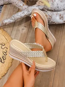Women's Wedge Sandals, Hemp Rope Decor, Open Toe, Boho Style, Breathable Synthetic Upper, Non-Slip Sole, Beach & Poolside