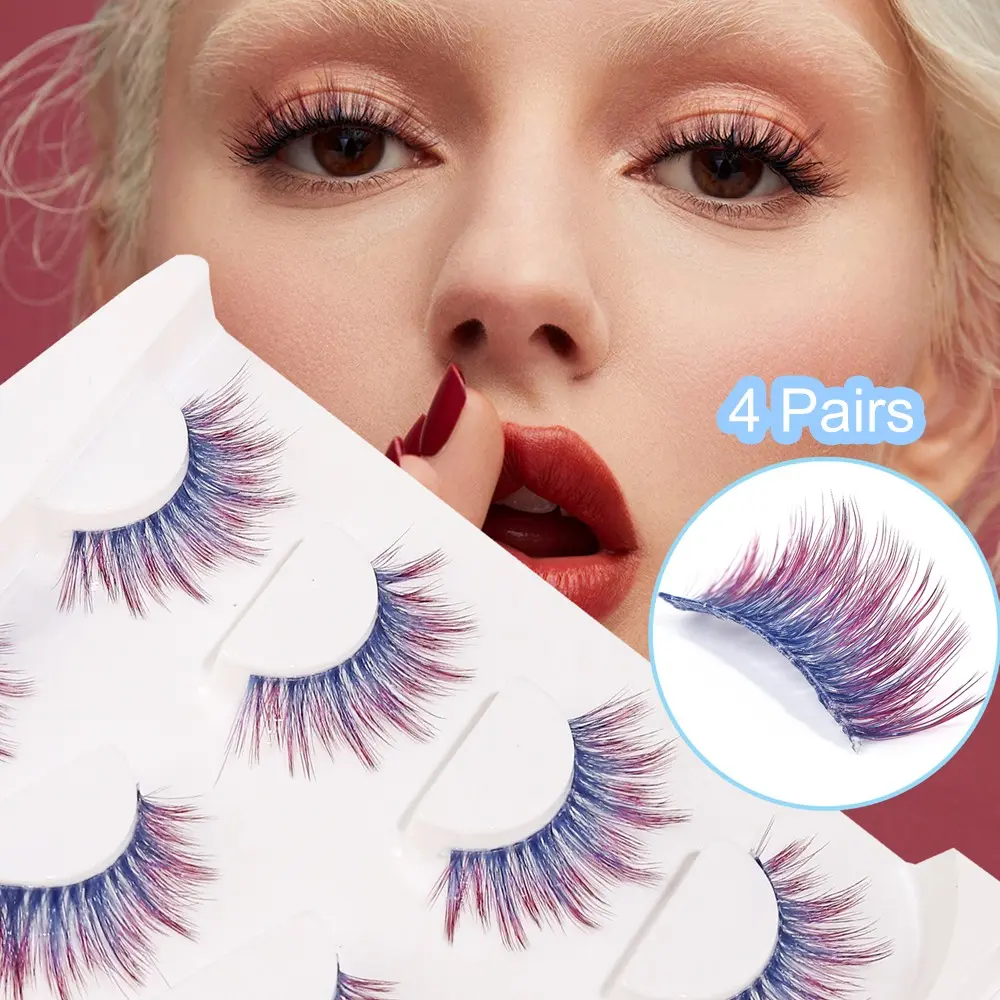 Colorful Pointed False Eyelashes, 4 Pairs, Gradient, Cross Comic Style Cos Festival Sexy Fake Lashes 14mm