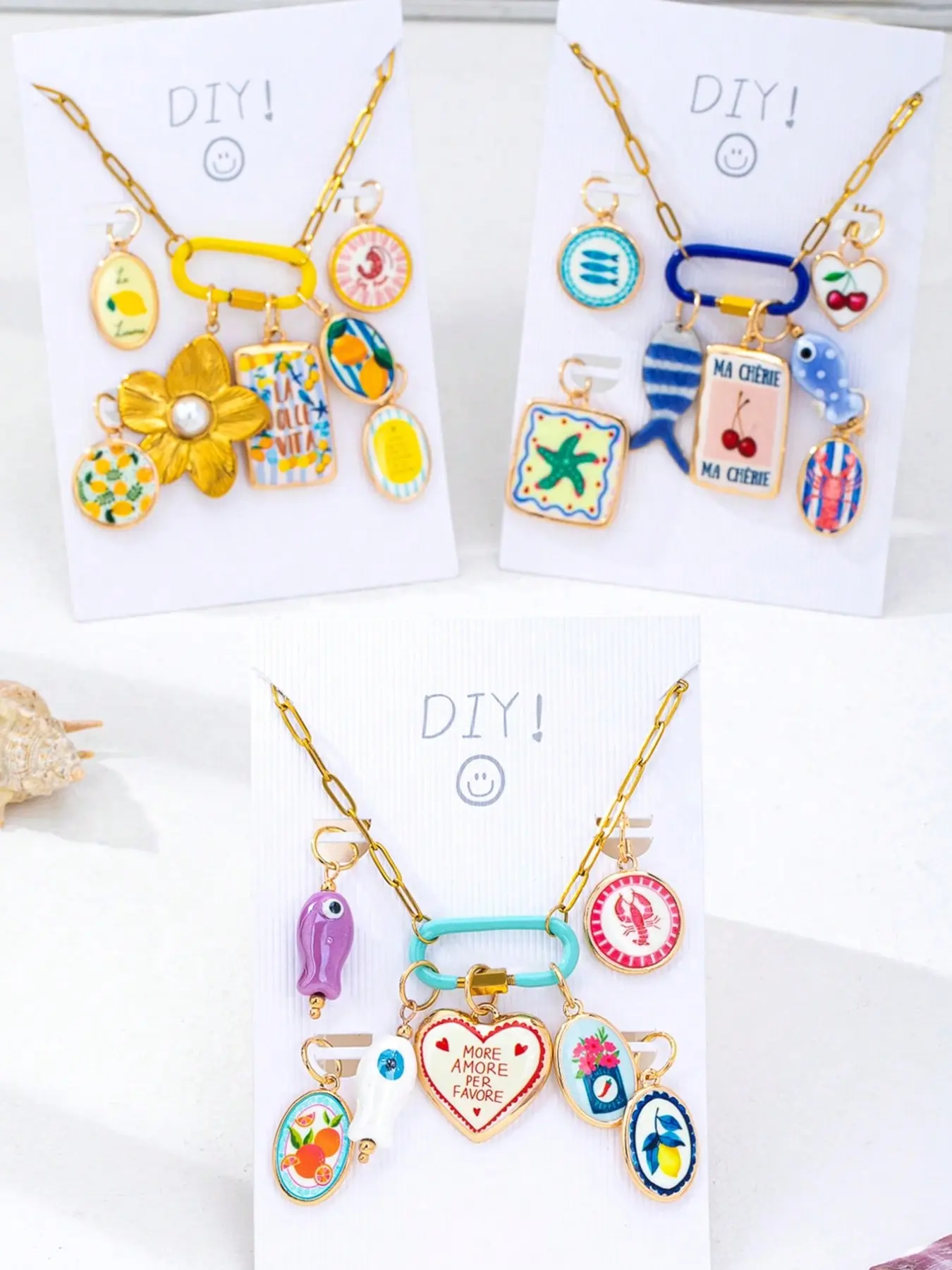 3 Sets of customized DIY women's charm necklace with tropical theme - detachable enamel pendant with mountain buckle and stainless steel chain Daily Costume Jewelry Decorative Necklace