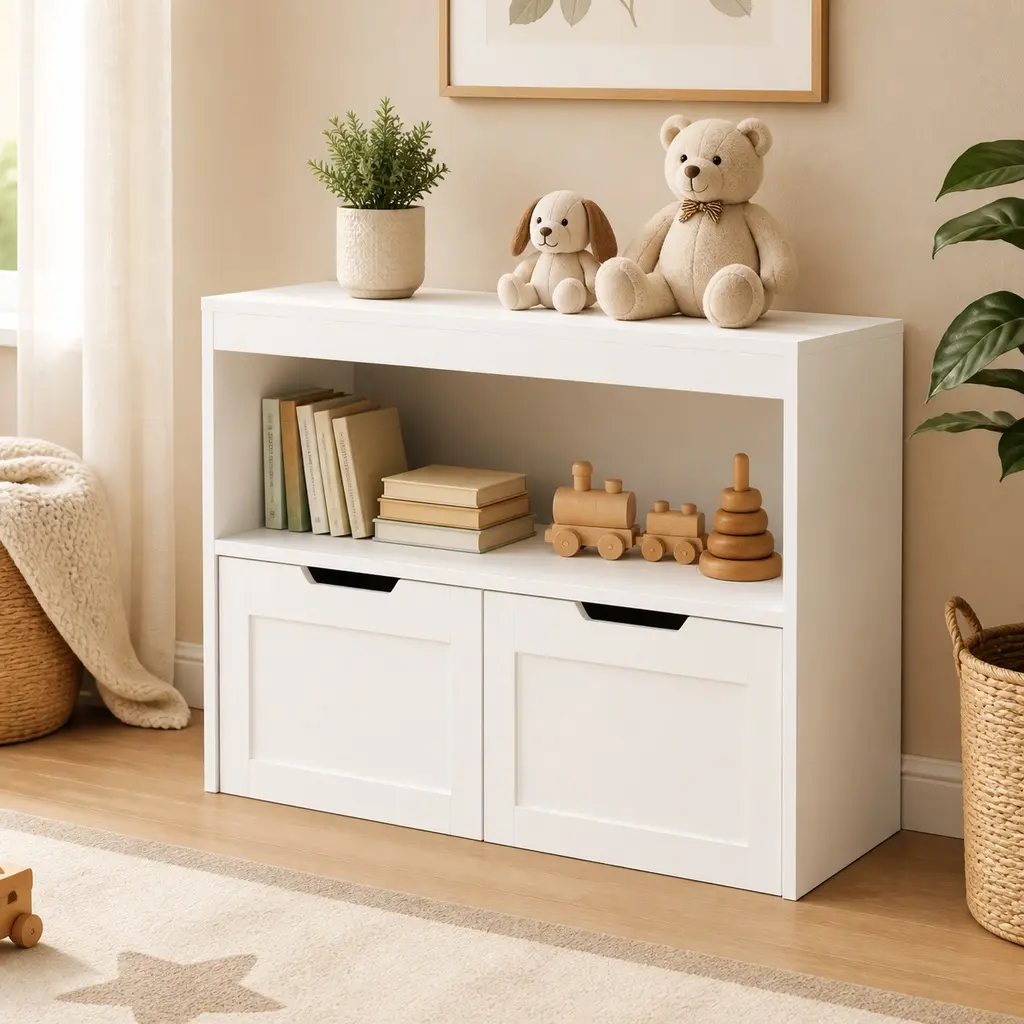 ARCH White MDF Storage Cabinet Organizer with Chest of Drawers - 2 Drawers, Open Shelves, 31.5" W x 11.8" D x 24.2" H, Durable, Easy to Assemble, for Bedroom, Kids Room, Home Office