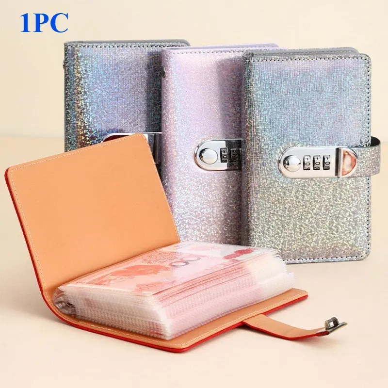 Money saving book, notebook writing tool, waterproof glossy PU leather, large capacity, can hold 100 banknotes, shiny modern style, suitable for everyday designers, notebook office paper stationery