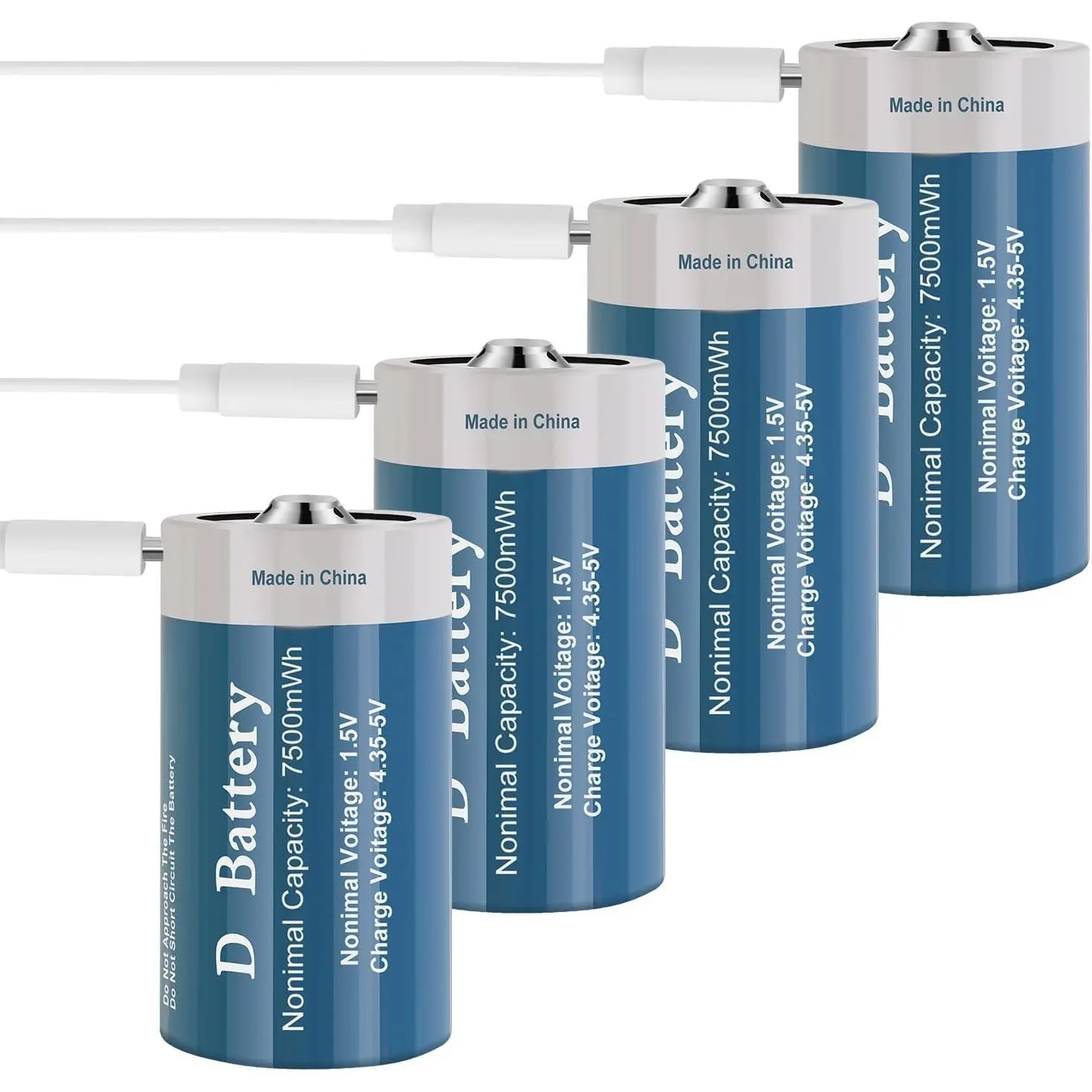 Rechargeable D Batteries 4 Pack, Long-Lasting 1.5V 7500mWh Lithium D Size Battery with USB Charging Cable