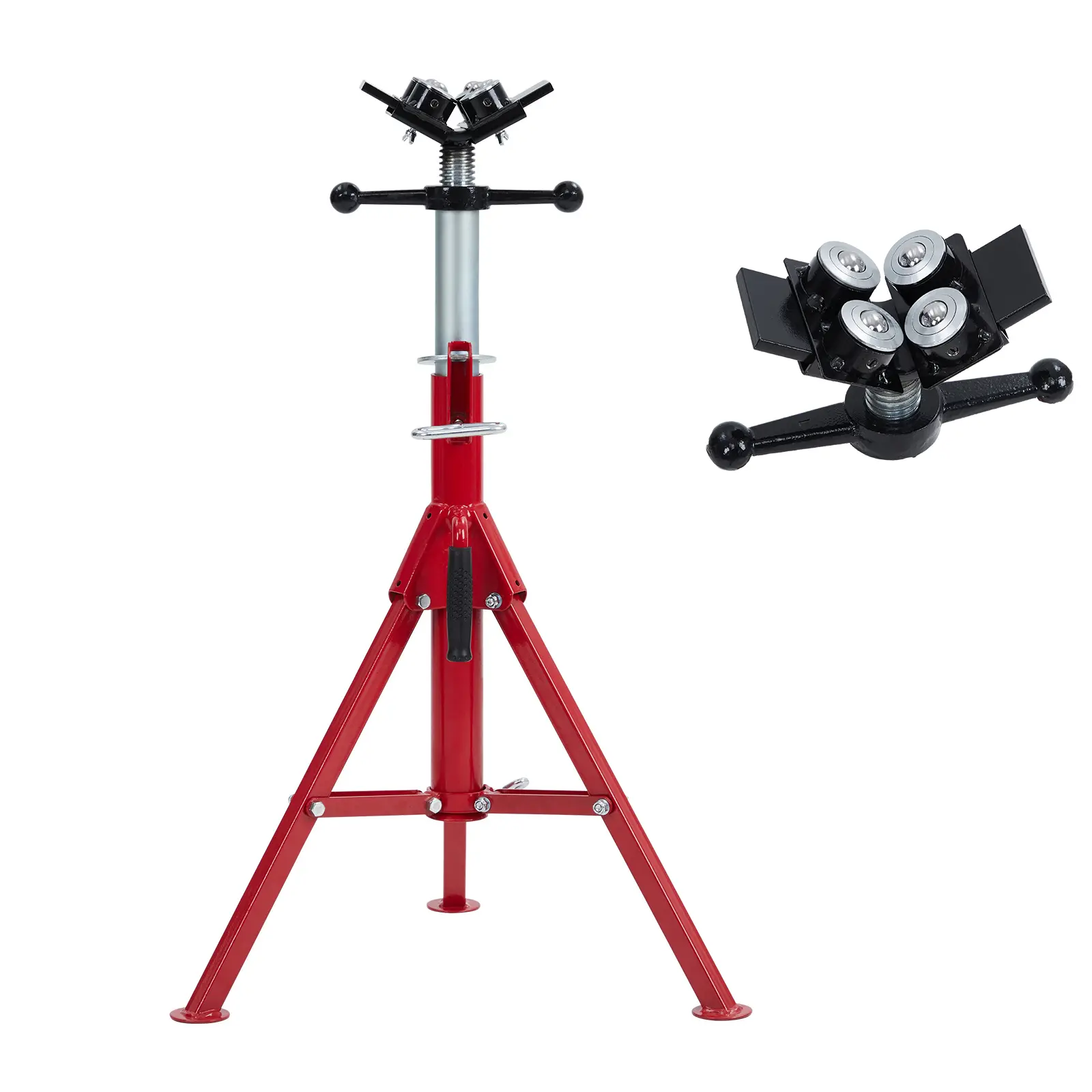 Pipe Jack Stand with 2/4-Ball Transfer V-Head, 2500LB Welding Pipe Stand with Folding Legs, Adjustable Height 28-52IN, Pipe Jacks for Welding