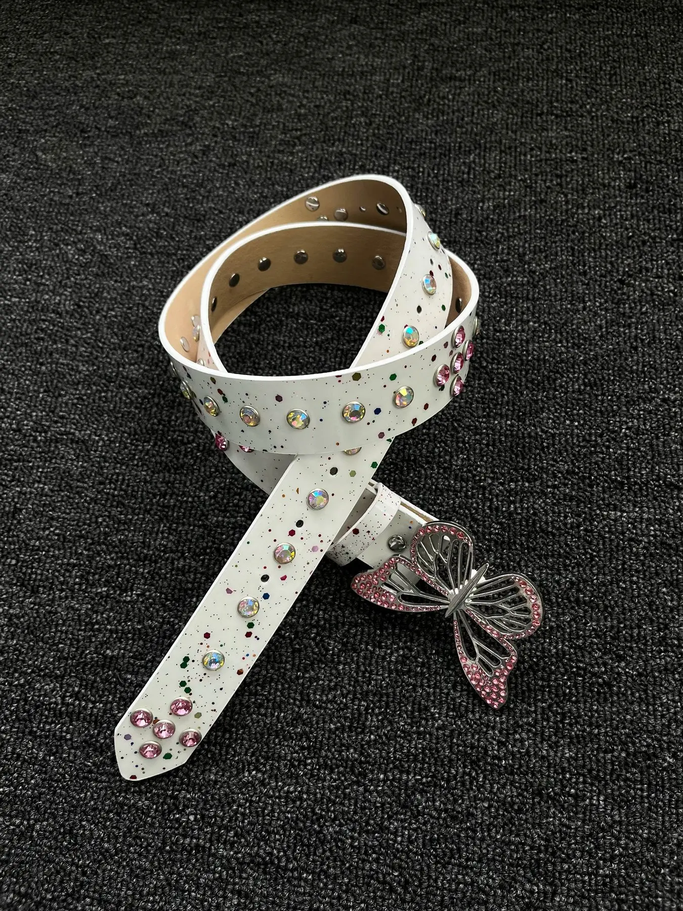 Colorful Diamond Butterfly Belt Colorful Butterfly American Spicy Girl Laser Dot Design Sense Belt Shorts Trendy