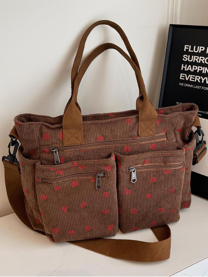 Women's Strawberry Pattern Tote Bag, Large Capacity Shoulder Bag for Daily Used, Casual Shopping Bag, Casual Trendy Versatile High-quality Daily Commuting Bag, Girl Fashionable Bag