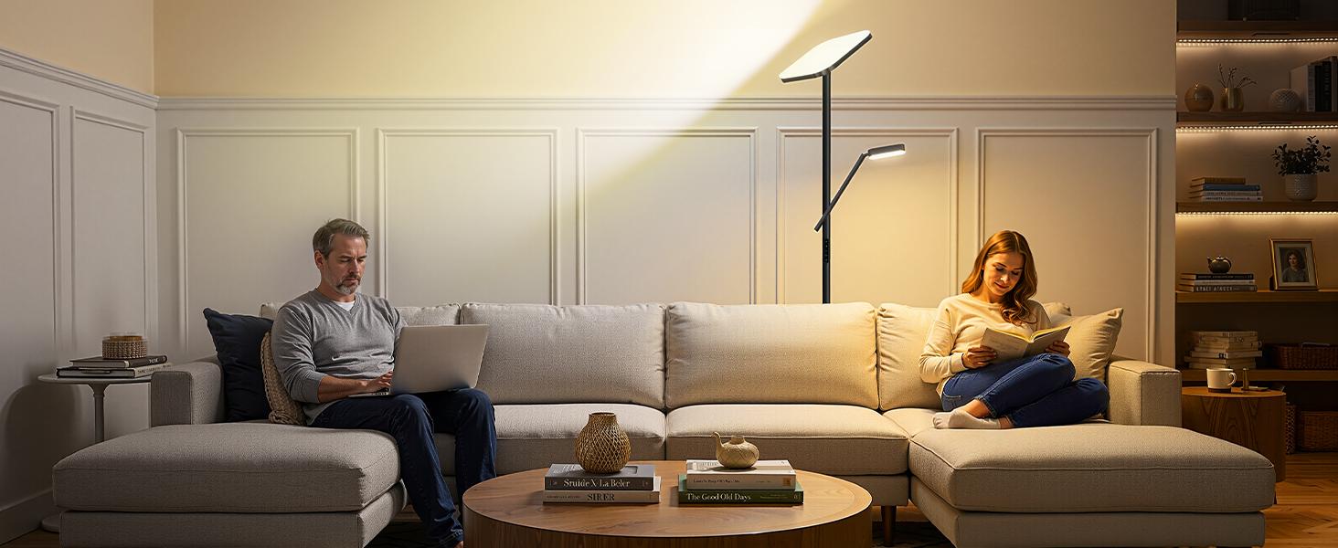 Floor Lamp, Upgraded 36W 3000LM Torchiere Super Bright LED Floor Lamp for Living Room, Stepless Dimmable Black Modern Standing Lamp with Remote & Touch Control, Tall Lamp for Bedroom, Office, Black