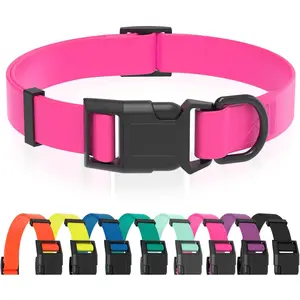 Waterproof Easy to Clean Rubber Dog Collar with Quick Release Buckle Fits Small Medium or Large Dogs, Pink L (15.4-24.8 inch)