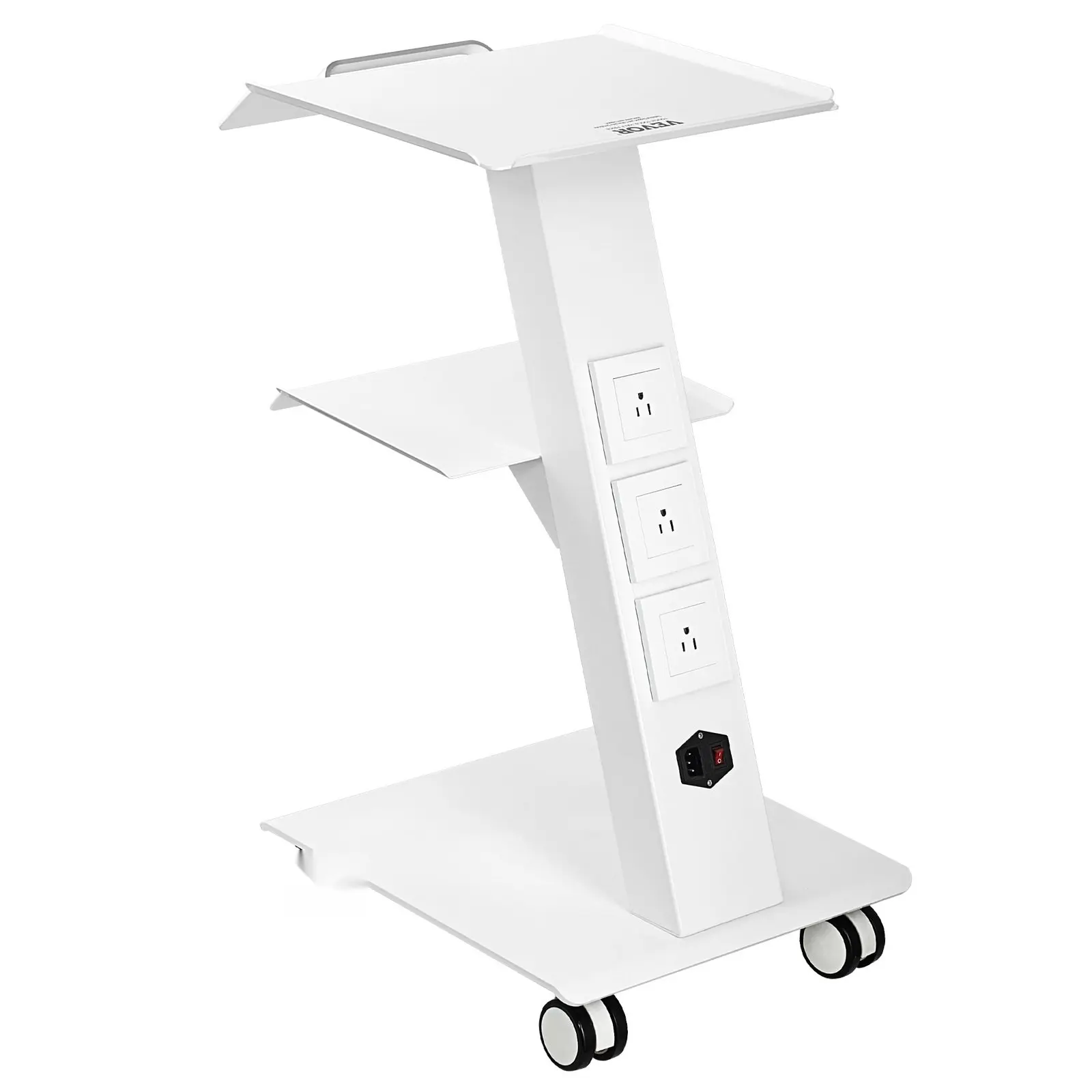 3-Tier Steel Frame Lab Trolley, Metal Mobile Cart With Built-In Socket & Swivel Wheels, 220 Lbs Weight Capacity, Suitable For Laboratory & Clinic Environments, Three Tiers