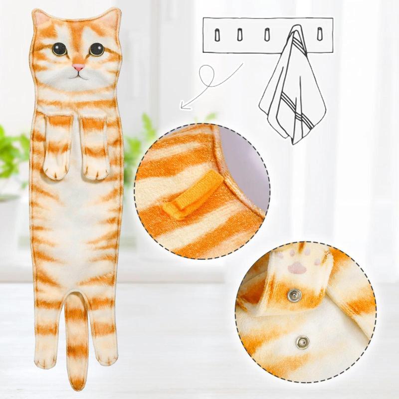 Funny Cat Hand Towels Kitchen Bathroom Hand Towel Quick Dry Soft Absorbent Microfiber Cat Shape Wipe Hands Towel For Cat Lovers