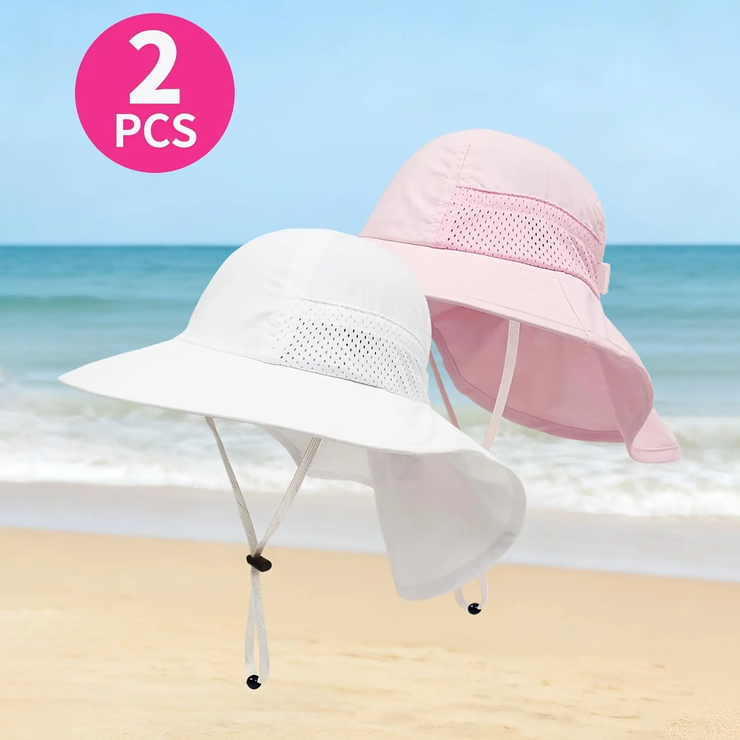 2pcs Set Summer Breathable Mesh Fisherman Hat, Cape Hat, Suitable for Beach Play, Beach Vacation Wide Brim Hat