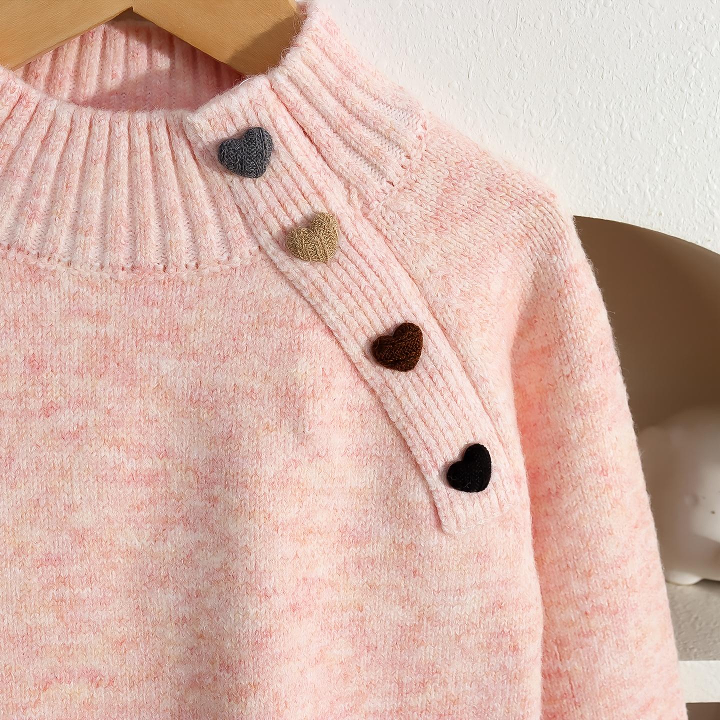 Girls' Cozy Knit Sweater - Long Sleeve Crew Neck, Geometric Pattern, Button Detail, Casual Pullover for Fall/Winter, Light Gray, Perfect for Casual Attire, Sweater Dress for Girls(Gift)11