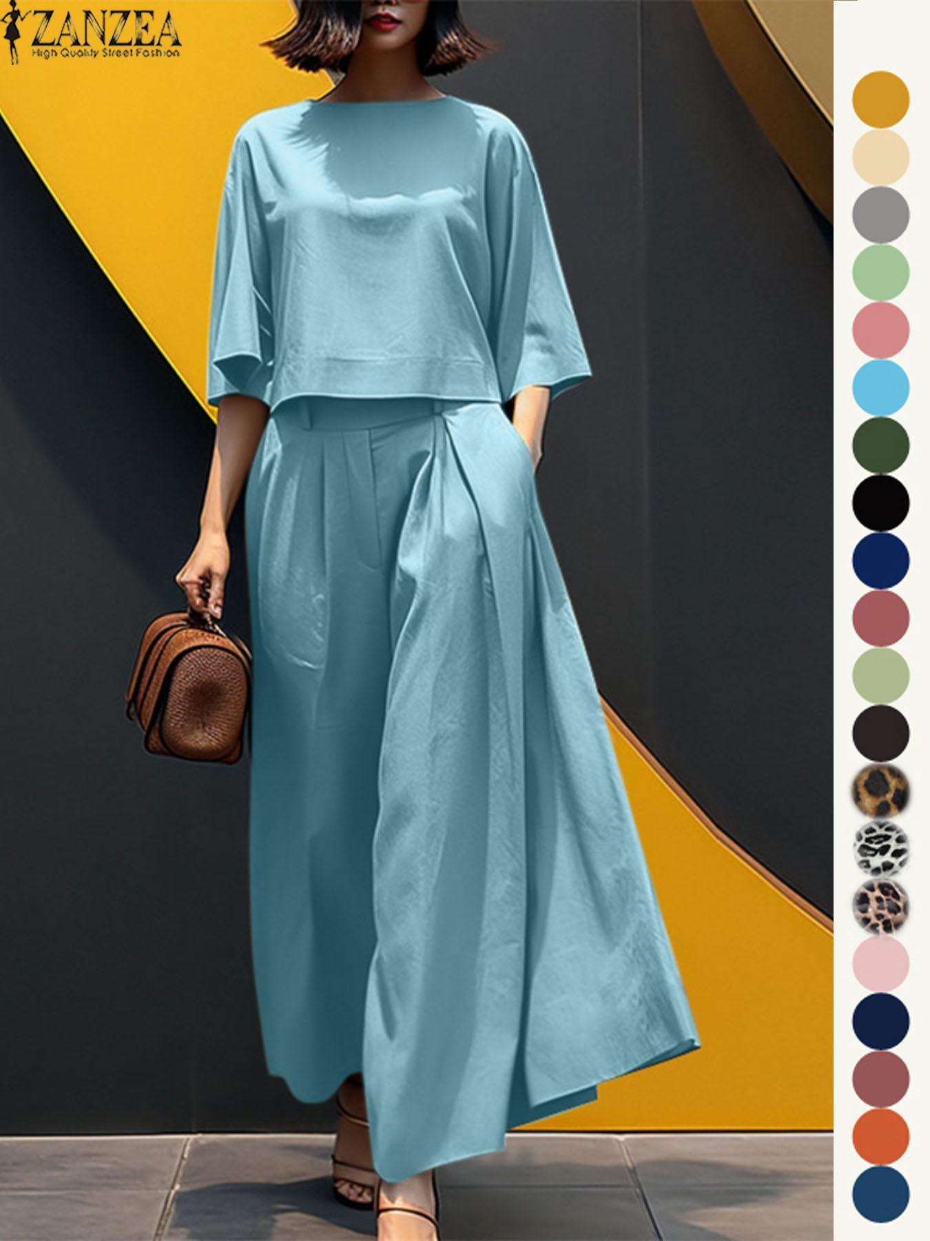 Women's Top & Wide Leg Pants Two-piece Set, Casual Fashion Minimalist Cozy Three Quarter Length Sleeve Top & Trousers for Daily Outdoor Wear, Ladies Clothes for All Seasons, Womenswear Women's Top & Wide Leg Pants Two-piece Set, Casual Fashion Minimalist Cozy Three Quarter Length Sleeve Top & Trousers for Daily Outdoor Wear, Ladies Clothes for All Seasons, Womenswear