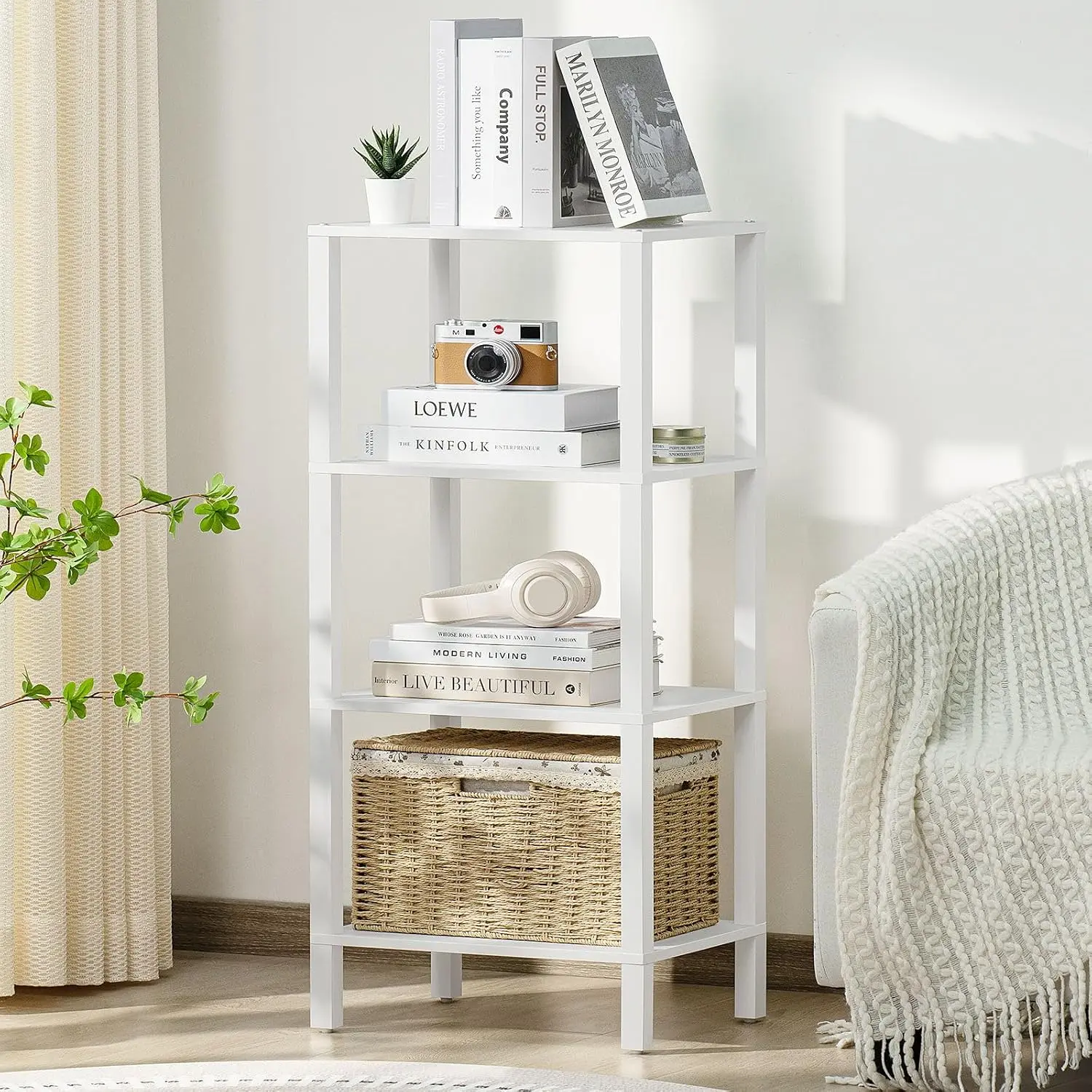 4 Tier Small Bookshelf, Narrow Tall Shelf, Wooden Book Shelf, White | 41'' Short Small Bookcase for small peace, Skinny Shelf Stand for Modern, Shelf for Living Room,Office,Bedroom,Kitchen