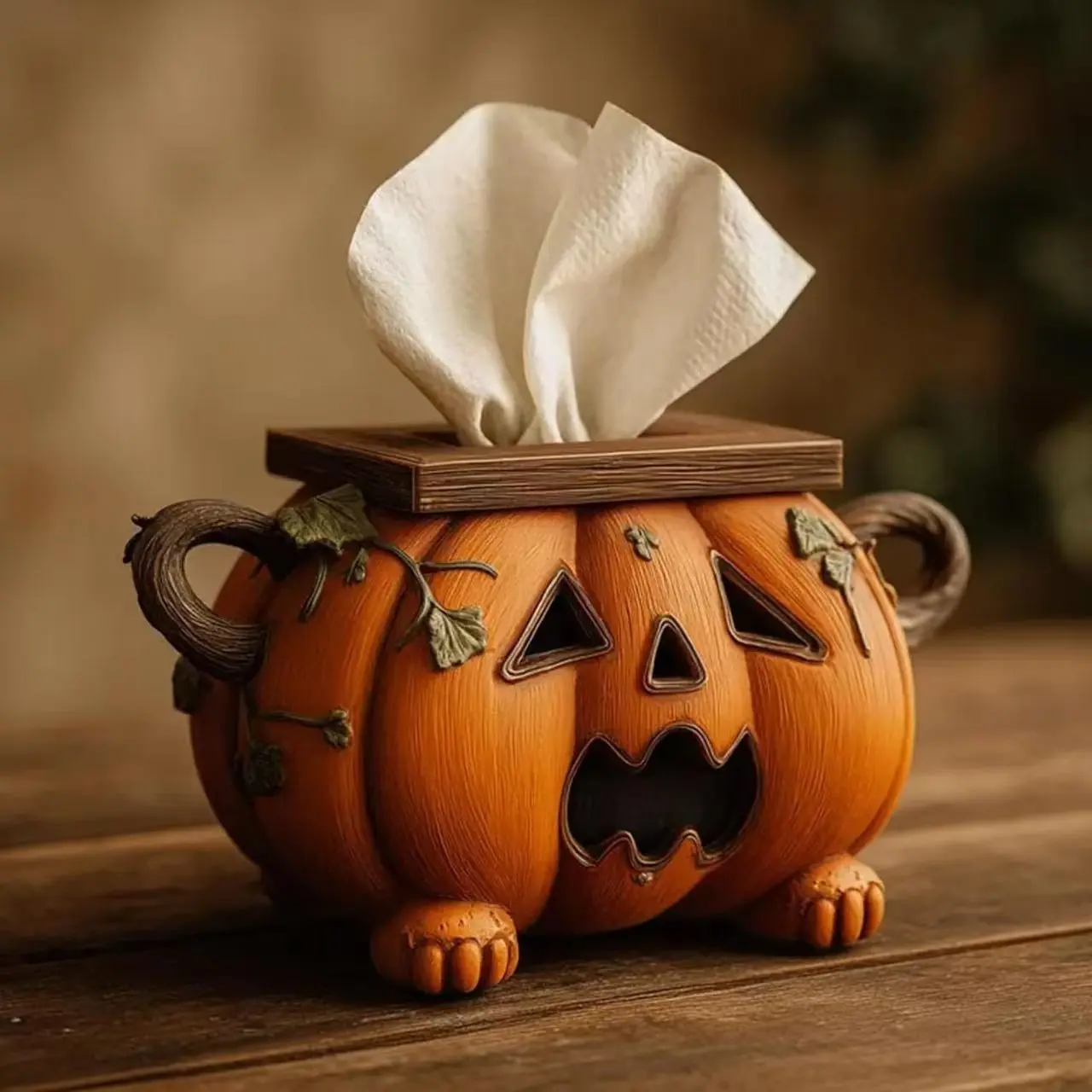 Halloween Creative Pumpkin Napkin Holder, Vintage Cute Resin Craft, Home Living Room Desktop Decoration, Festive Ornament