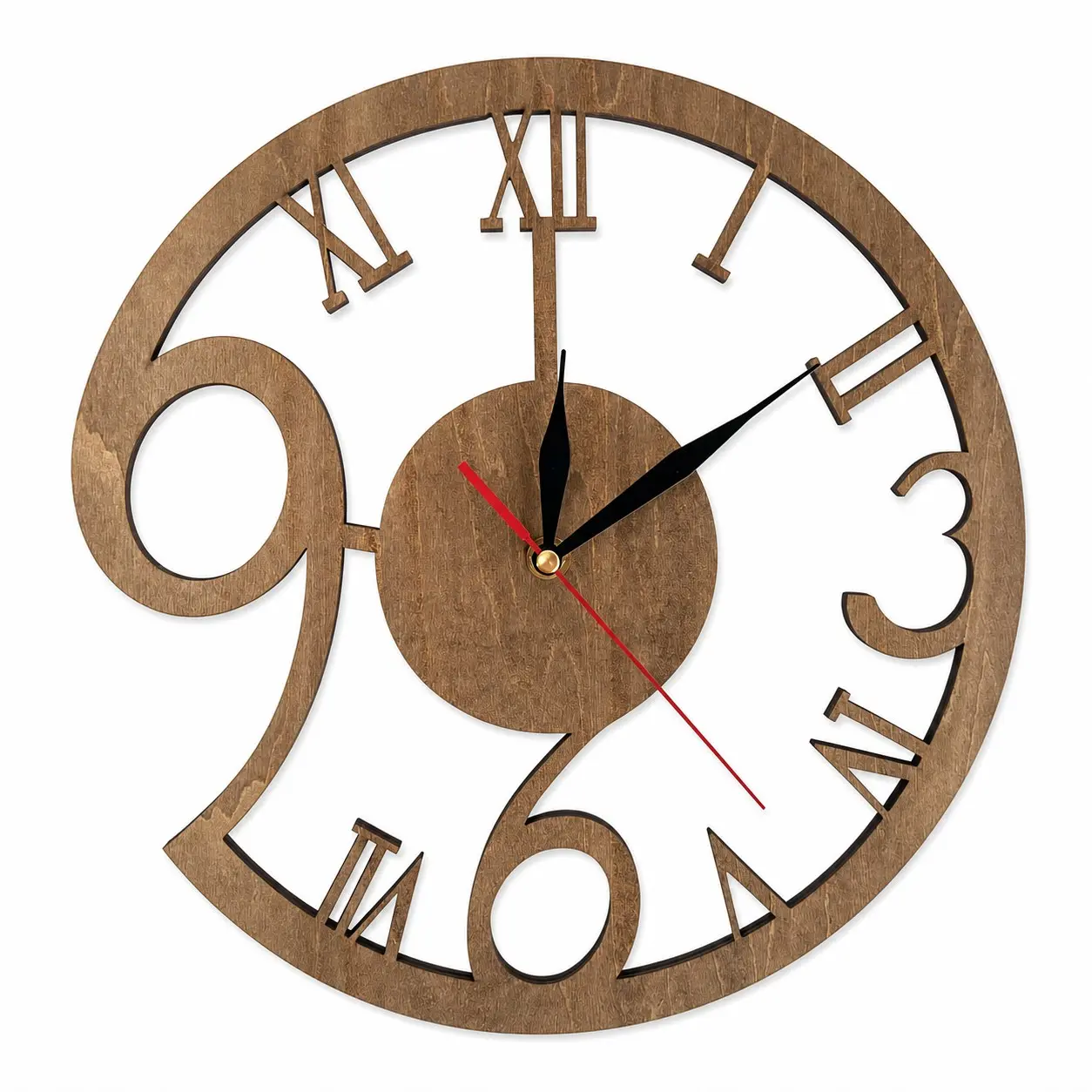 Minimalist Vintage Wooden Decorative Wall Clock, Roman Numerals, Laser-Engraved Dial, Living Room, Bedroom, Entryway, Perfect Gift for Holidays