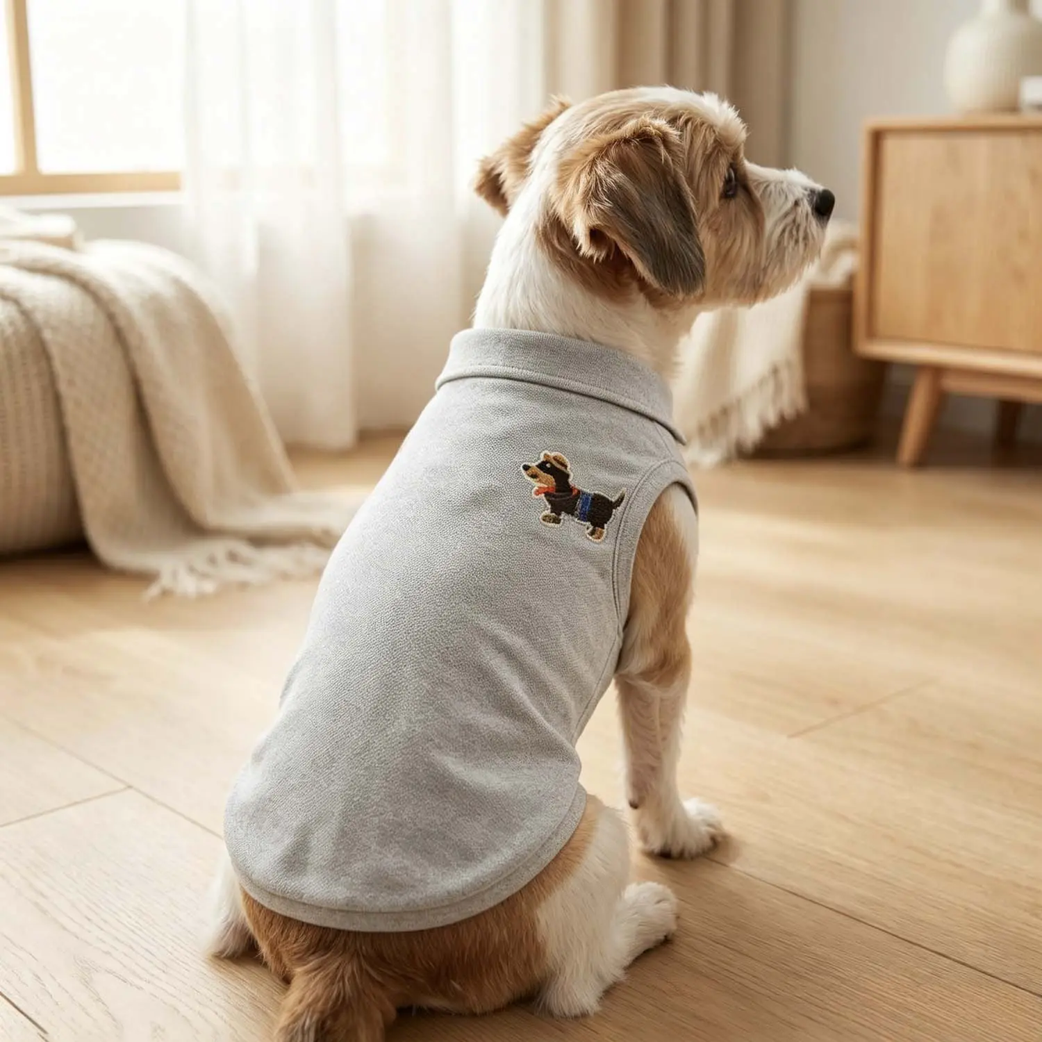 1PC Cute Dachshund Dog Embroidered Dog Polo Shirt Sleeveless Turn-down Collar Breathable Pet Clothes Cartoon Cute Dog Apparel For Small Medium Dogs Multiple Colors