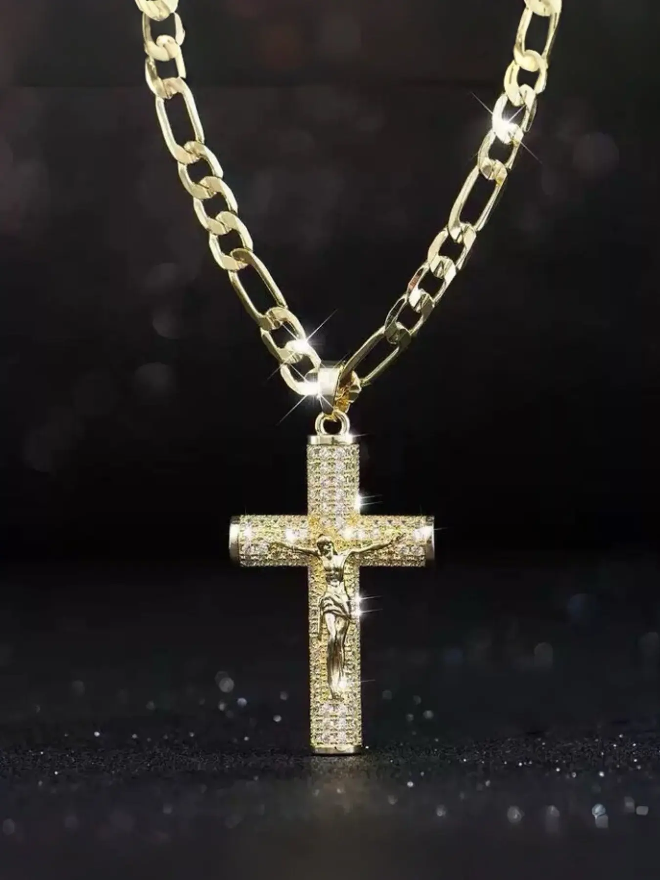 14k Titanium Cross Necklace, Large Zircon Faith Pendant, Unisex Hip Hop Chain, Elegant Religious Jewelry, Perfect for Gifts, Faith Style Necklaces