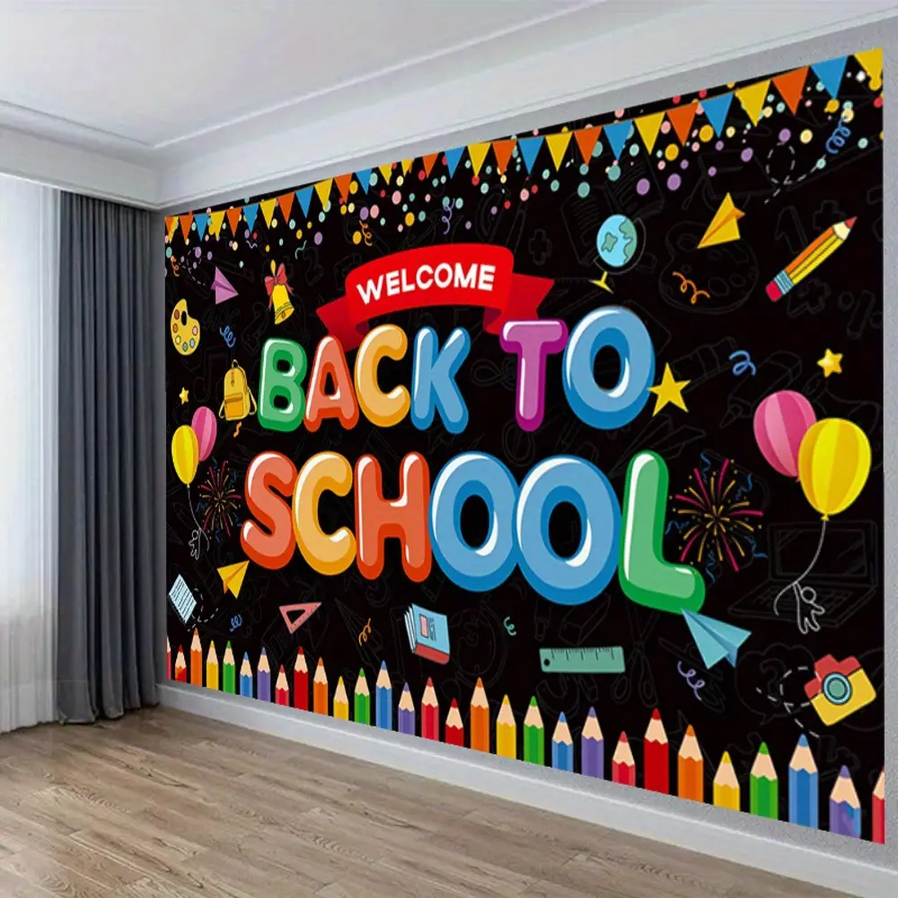 2D Flat Back to School Themed HD Digitally Printed Polyester Photography Backdrop, Soft Lightweight Foldable Cloth for School Opening Events, First Day Photos, Party Decor, Printing