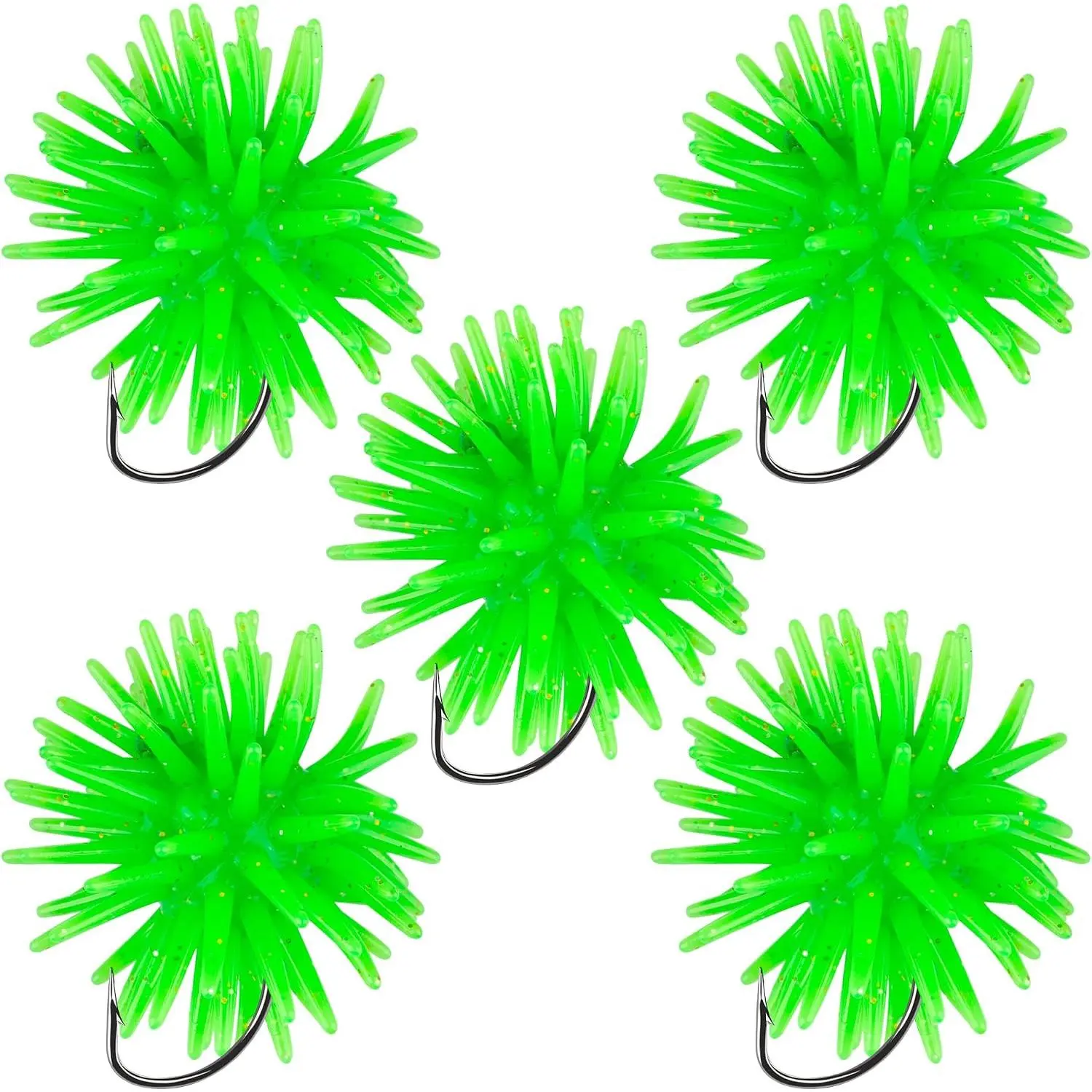 Pre-Rigged Sea Urchin Lures,  Baits | -to-Use Hooked Sea Urchin Baits, Soft Tentacle  Lures, 1in/1.5in/2in for Bass Fishing