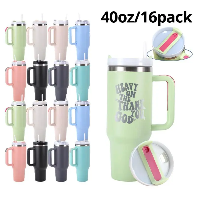 16-Pack 40oz Powder Coated Stainless Steel Leakproof Insulated Tumblers - Double Wall Vacuum Insulated Flasks, Portable Travel Mugs with Lids & Straws, Car Cup Holder-Fit, Kitchenware Gifts (Multiple Colors),  304 Stainless Steel Tumbler