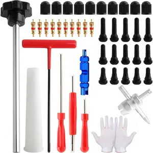 JOKG 45 PCS Valve Stem Core Removal Replacement Tool Kit, Tire Valve Stem Removal Tool and TR412, TR413, TR414 Tire Snap in Short Rubber Valve Stem, 4 Way Valve Core Remover