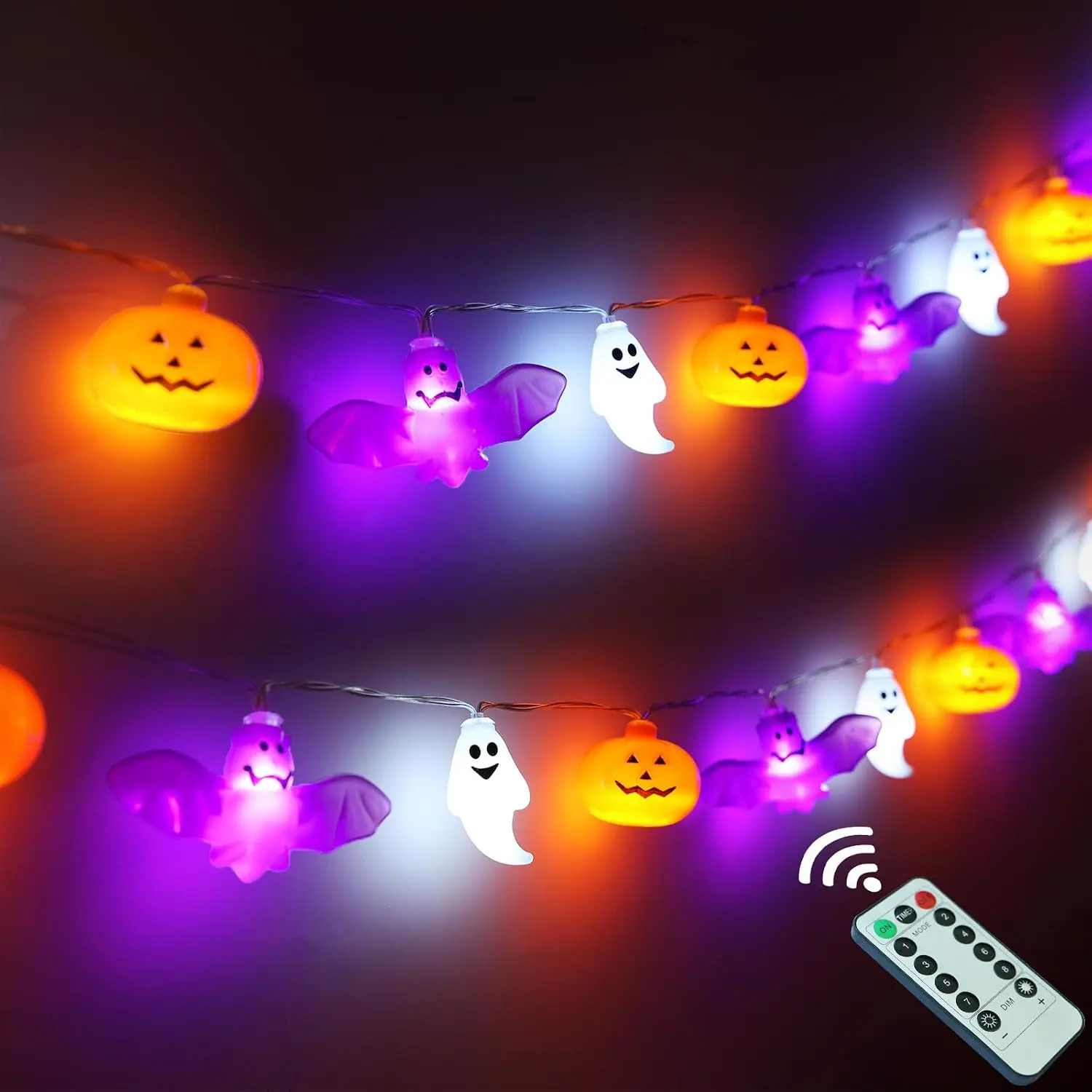 Halloween Lights, 16.4FT 30 LED Pumpkin Bat   Operated Orange and  String Lights Strobe 8 Lighting Modes Timer Fairy Indoor Outdoor Window Front Porch Decor Party Decorations