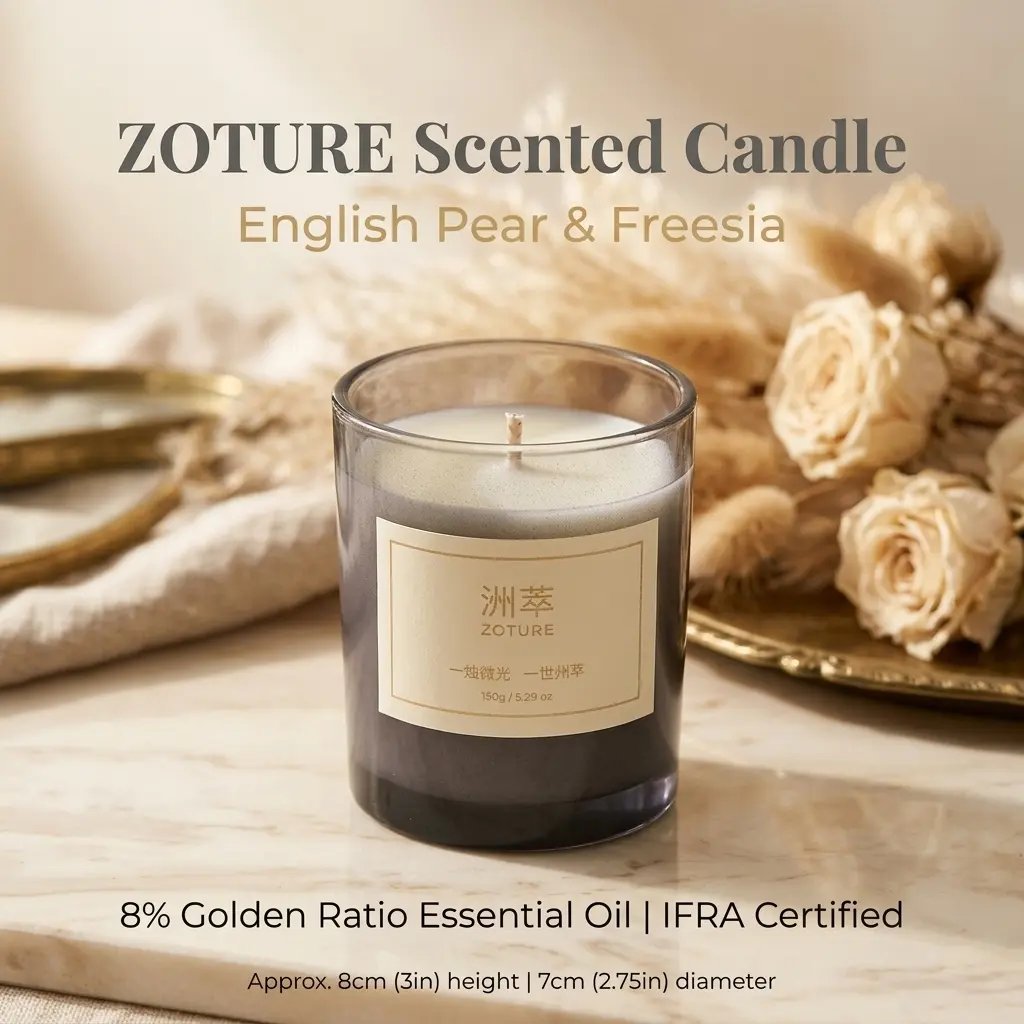 Zotur Natural Soy Wax Candle, British Pear & Jasmine Scent, 8% High Concentration, Ifra Certified Safe Fragrance, Women's Bedroom Ambiance