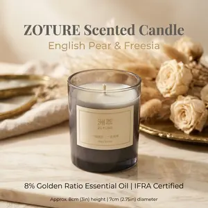 Zotur Natural Soy Wax Candle, British Pear & Jasmine Scent, 8% High Concentration, Ifra Certified Safe Fragrance, Women's Bedroom Ambiance