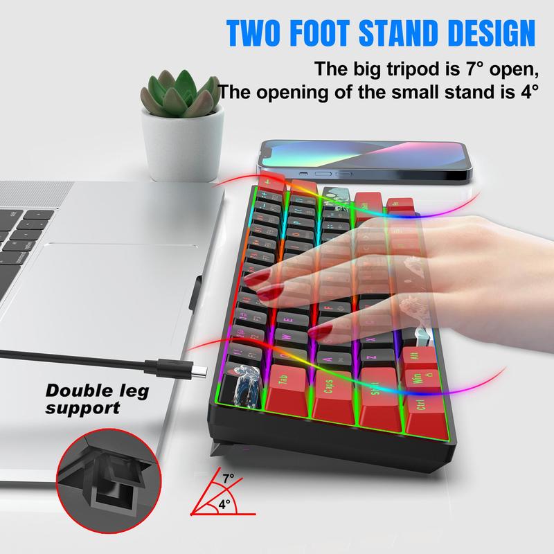 HXSJ 61-Keys Mechanical Gaming Keyboard, USB Powered Mini Keyboard, RGB Backlit Keyboard with Blue Switch, Tactile Feedback Keyboard, Computer Accessories