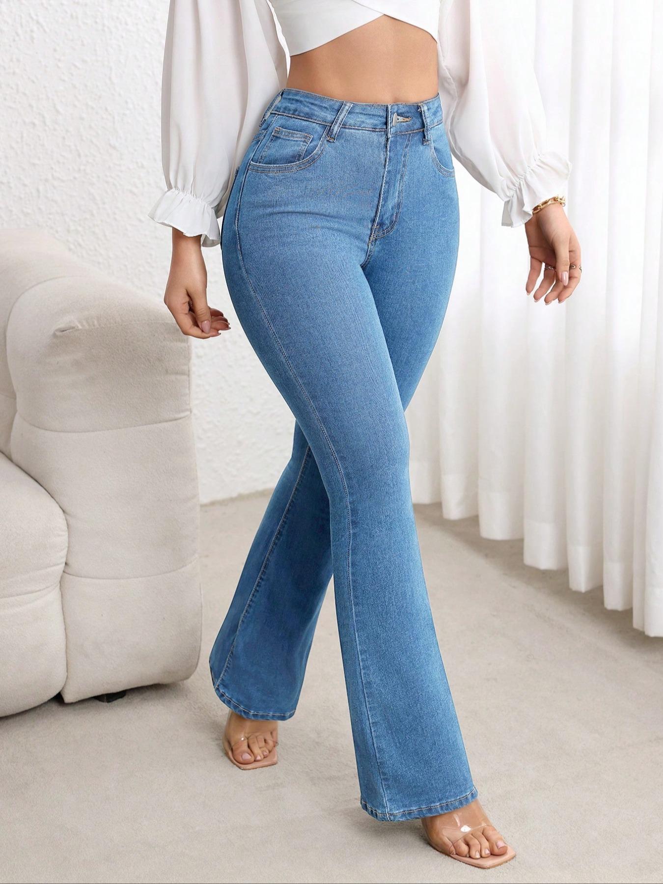 Women's Slim Fit Elastic Flare Pants, Womenswear, Multi-Color, Fashionable Elegant Comfort Design, Casual Wear, All Seasons, High Waist, Button Frontbootcut jeans