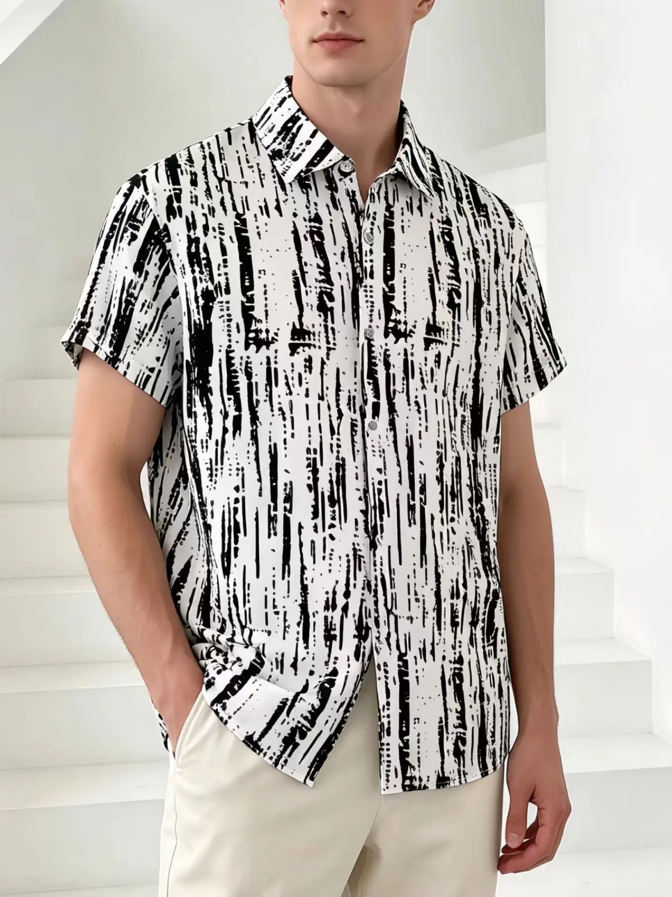 Men's Pop Art Print Shirt, Loose-Fitting Short Sleeve Top, Abstract Texture Design, Casual Daily Wear, Vacation Style Clothing