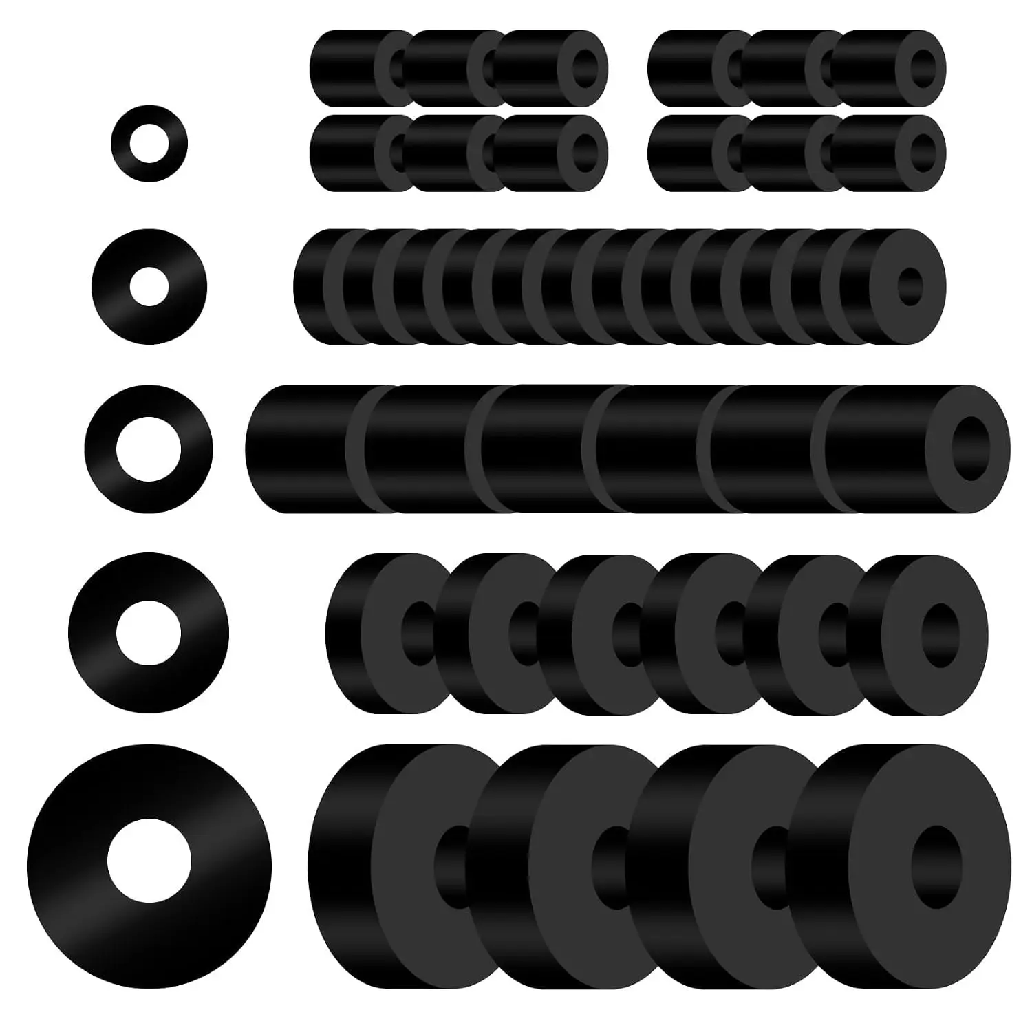 40 count Thick Rubber Spacer 5 Sizes Multi Purpose Black Round Rubber Washers Anti Vibration Isolation Pads Bushings for  Industrial Machinery   Screws