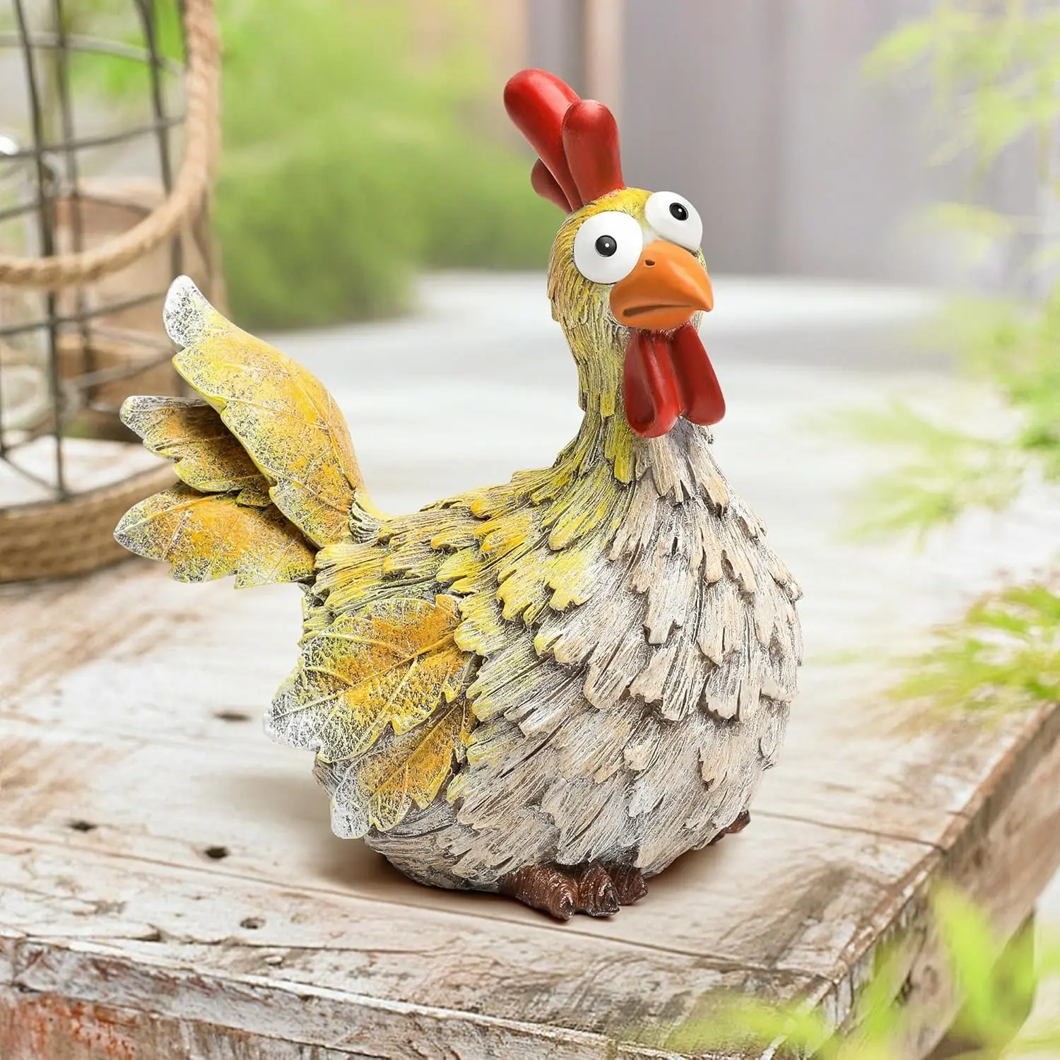 Outdoor Farmhouse Funny Chicken Statues Garden Cute Chicken Decorations Resin Animal Figurines Hen Yard Art Sculpture for Farm, Garden, Patio, Lawn, Outside Home Hen Decor