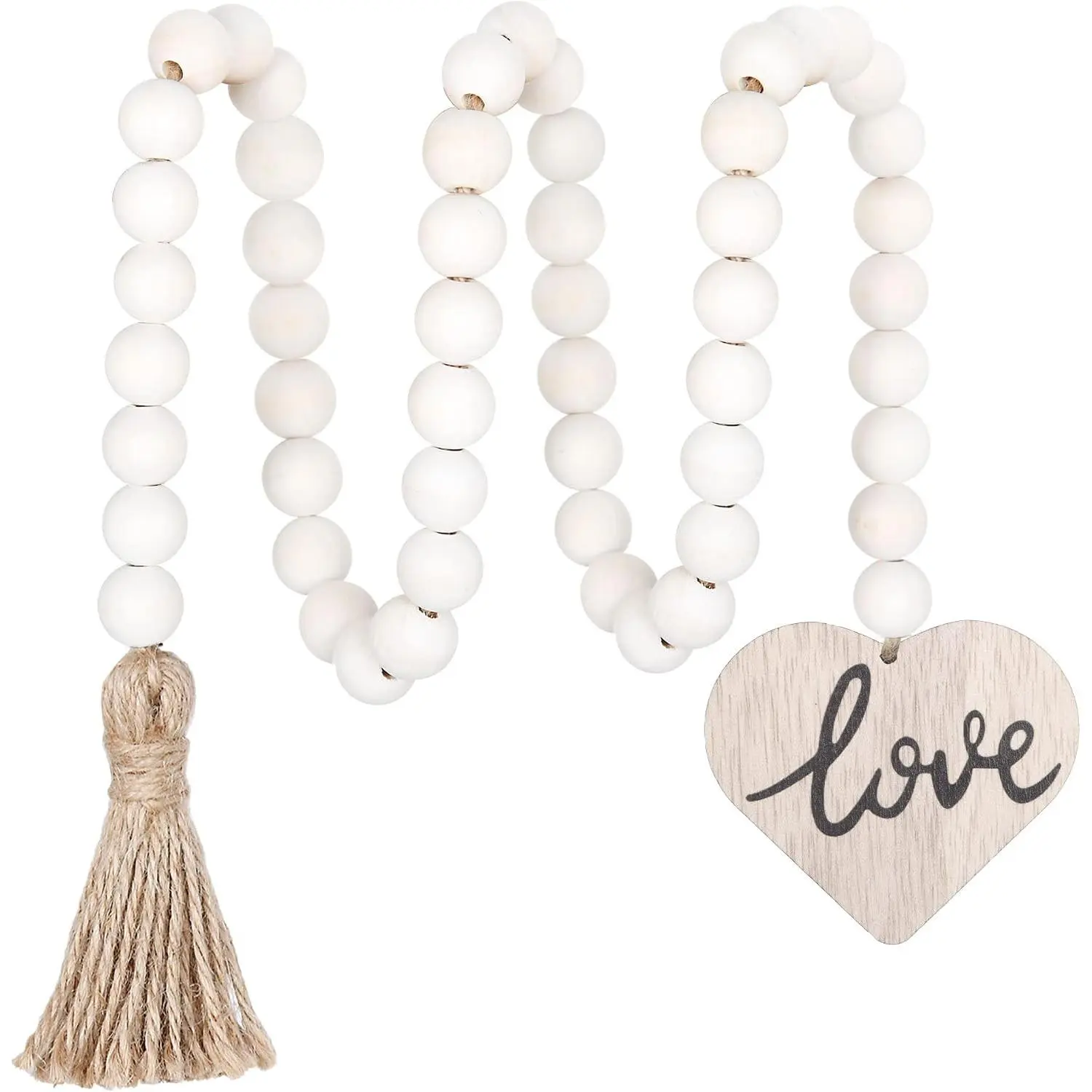 38in Wooden Bead Garland with Tassel - Farmhouse Bohemian Hanging Decor, Gift for Tiered Tray Decor, Home Supplies Accent