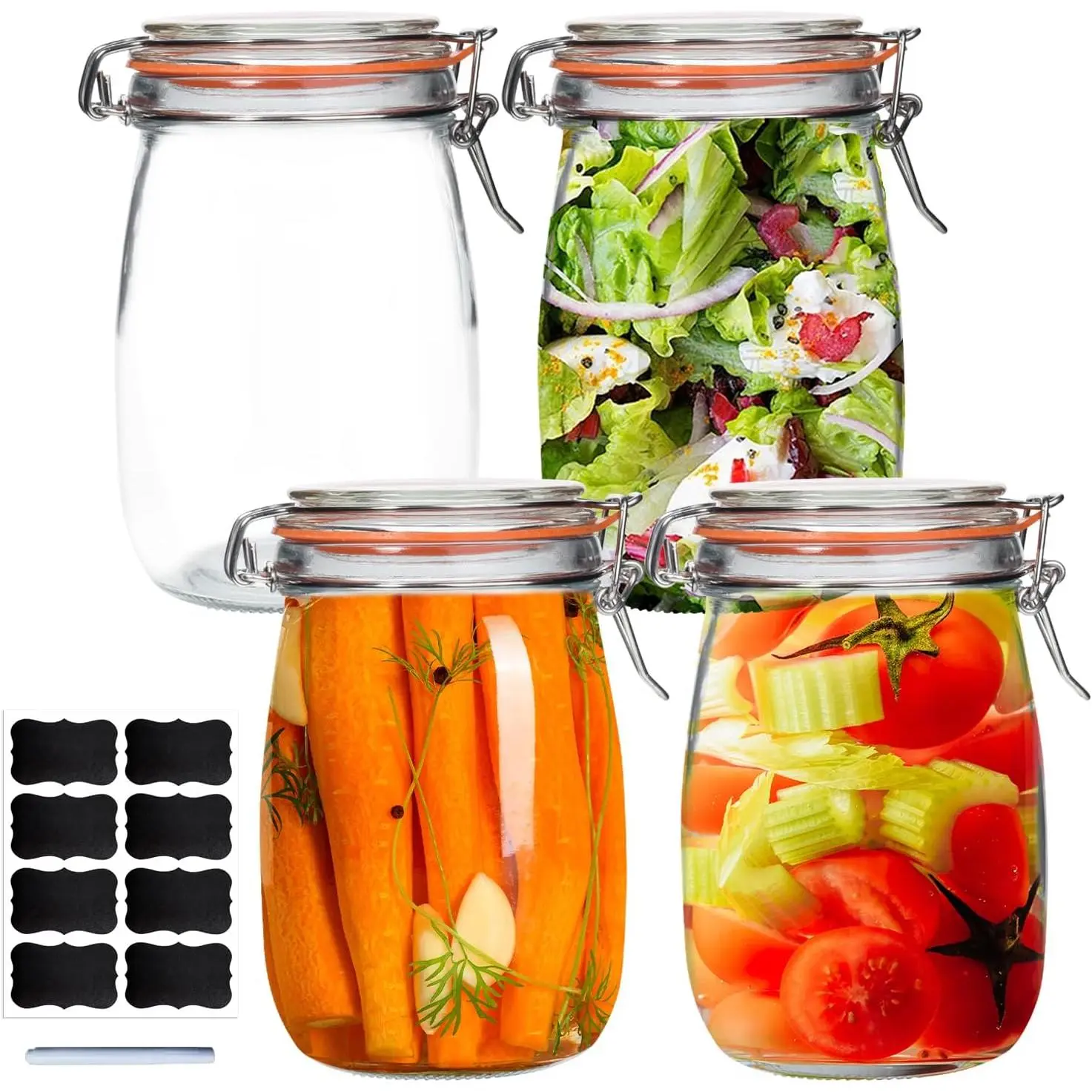 32 oz Wide Mouth Mason Jars,4 Pack Glass Pickling Jars with Airtight ,Air Tight Glass Storage Container for Canning,Pickling,Fermenting