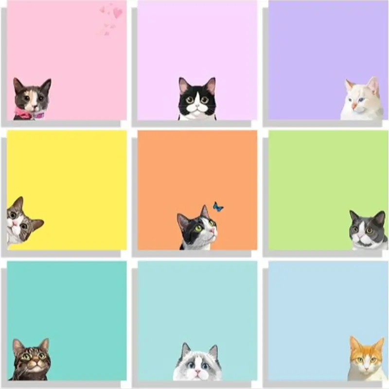 Cute Note Set, Cat Self-Adhesive Notepad, Fun Sticky Notes, Cat Stationery, Kawaii Sticky Notes, Gift for Cat Lovers, Office Desk Decor, School Supplies