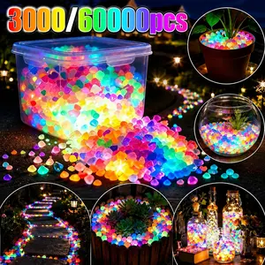 3000/60000pcs Mixed Color Outdoor Glow Stones, Suitable for DIY Decoration, Aquarium Landscaping, Courtyards, Flower Pots, Pathways, Fish Tanks, Bonsai, Party and Holiday Decorations. Durable and Beautiful, an Ideal Gardening Decoration Supply