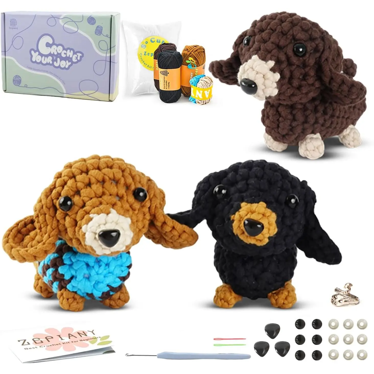 Crochet Kit for Beginners, Easy Crochet Kit for Adults w Step-by-Step Vid Tutorials, Beginner Knitting Kit, Makes Crochet  Dachshund Crochet Kits, Ideal Crochet Gifts (30% EX Yarn)