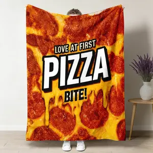 Love At First Pizza Bite Throw Blanket, Pepperoni Food Flannel Blanket, Soft Cozy Warm Throw, Funny Cute Design, Gift for Him Her, Trendy Couch Bedroom Decor ultra-soft comfortable